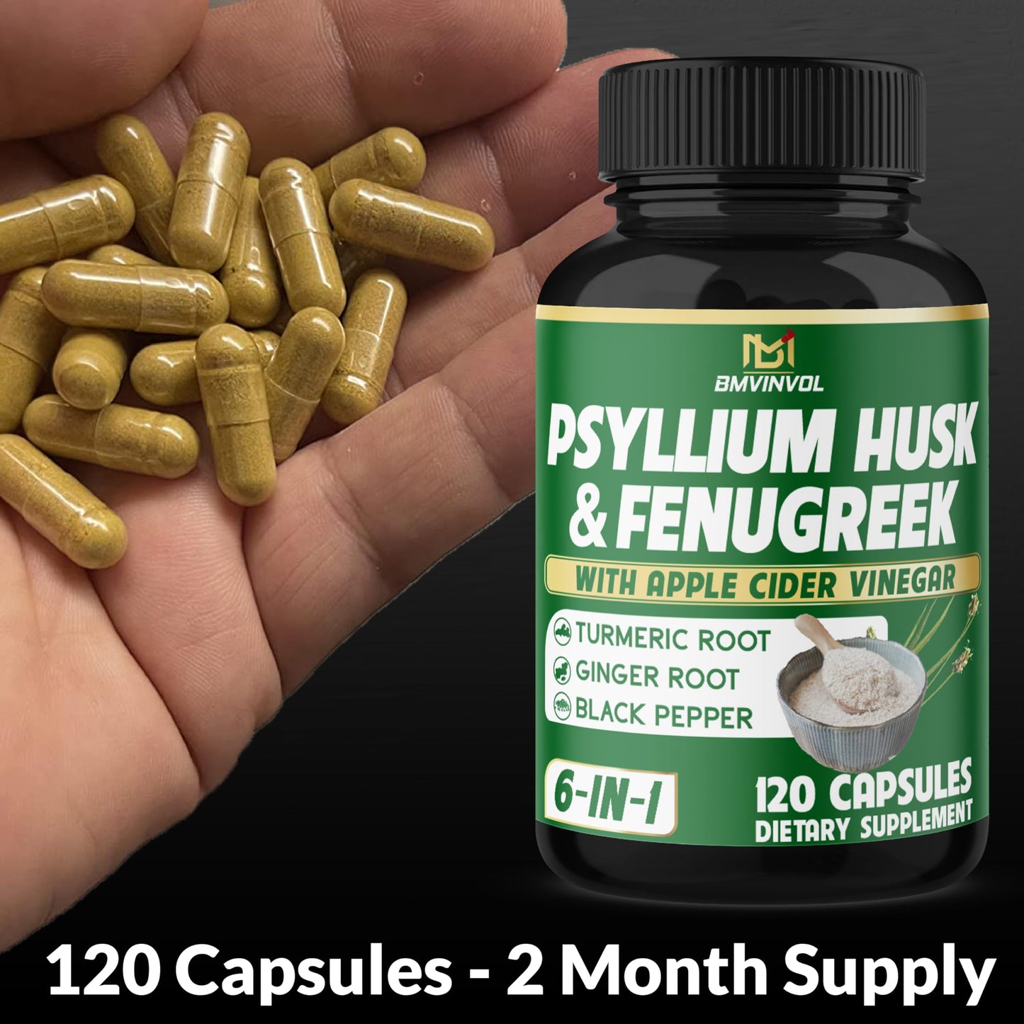 BMVINVOL Psyllium Husk Fiber Supplement Capsule 120 Count