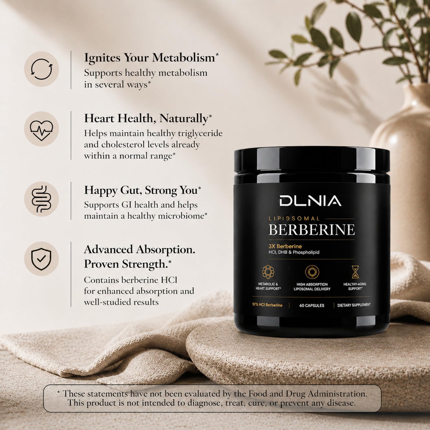 DLNIA Liposomal Berberine Supplement Capsule, 60 Count