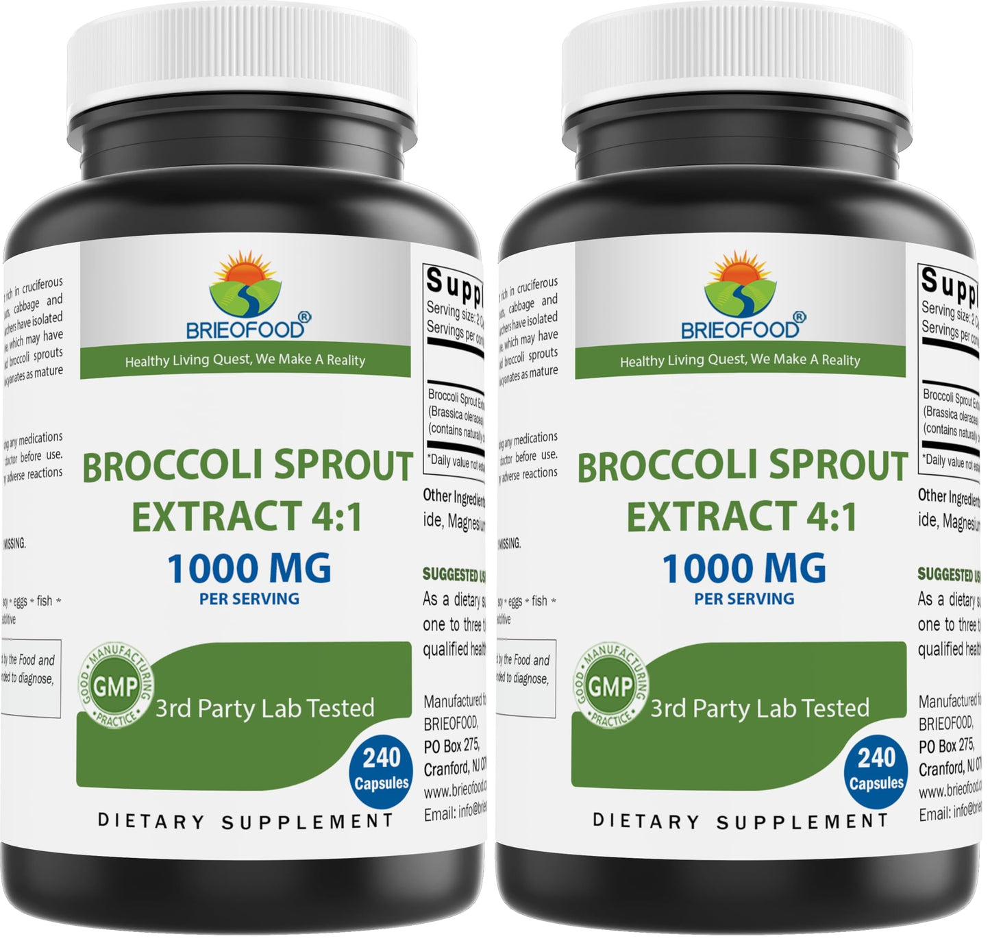 Brieofood Broccoli Sprout Extract 4:1 1000 mg Per Serving Capsules 480