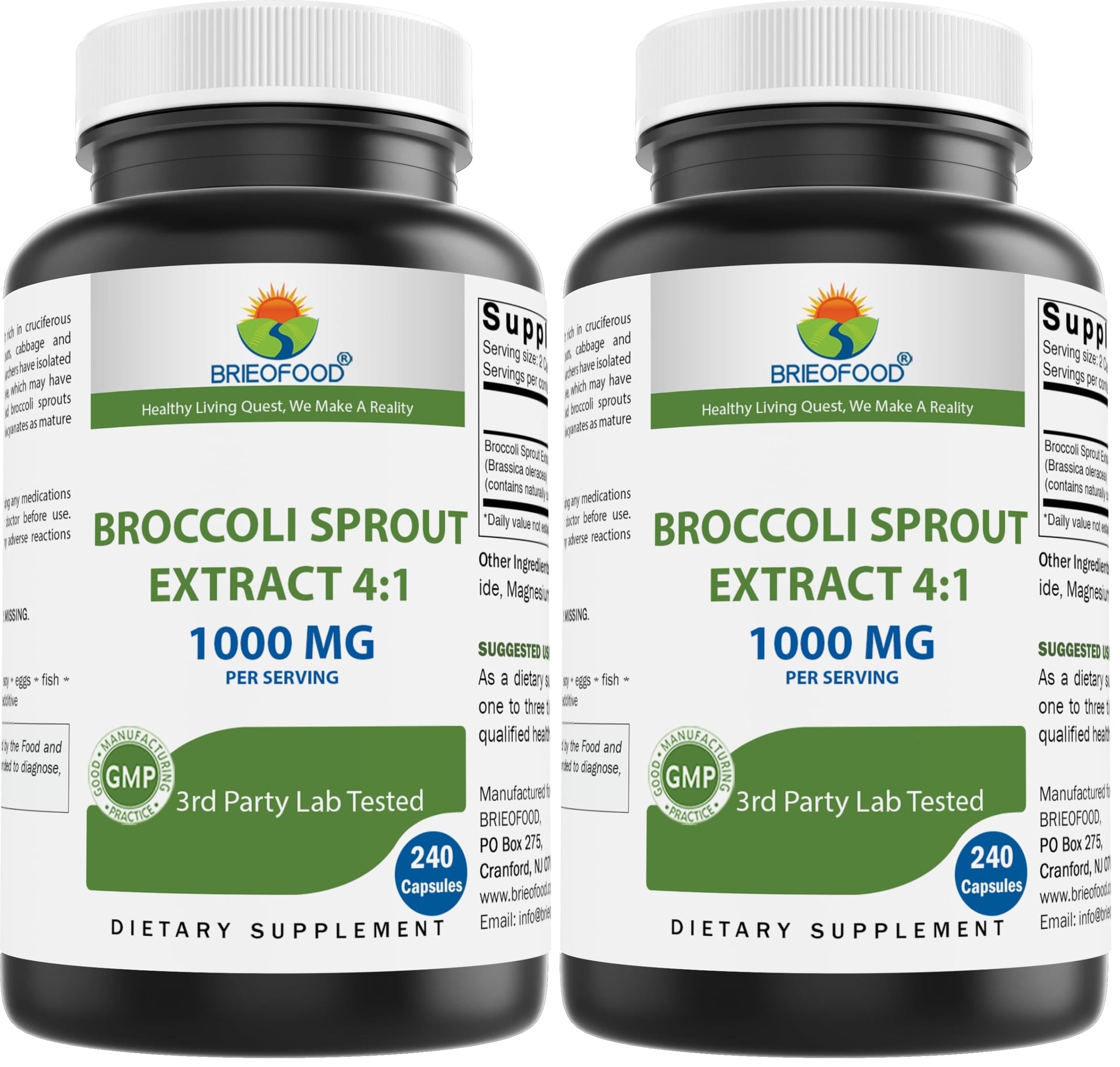 Brieofood Broccoli Sprout Extract 4:1 1000 mg Per Serving Capsules 480