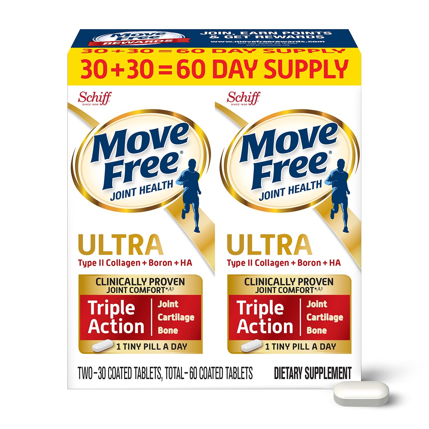 Move Free Ultra Triple Action Joint Support, Collagen Boron & HA, 60 Tablets