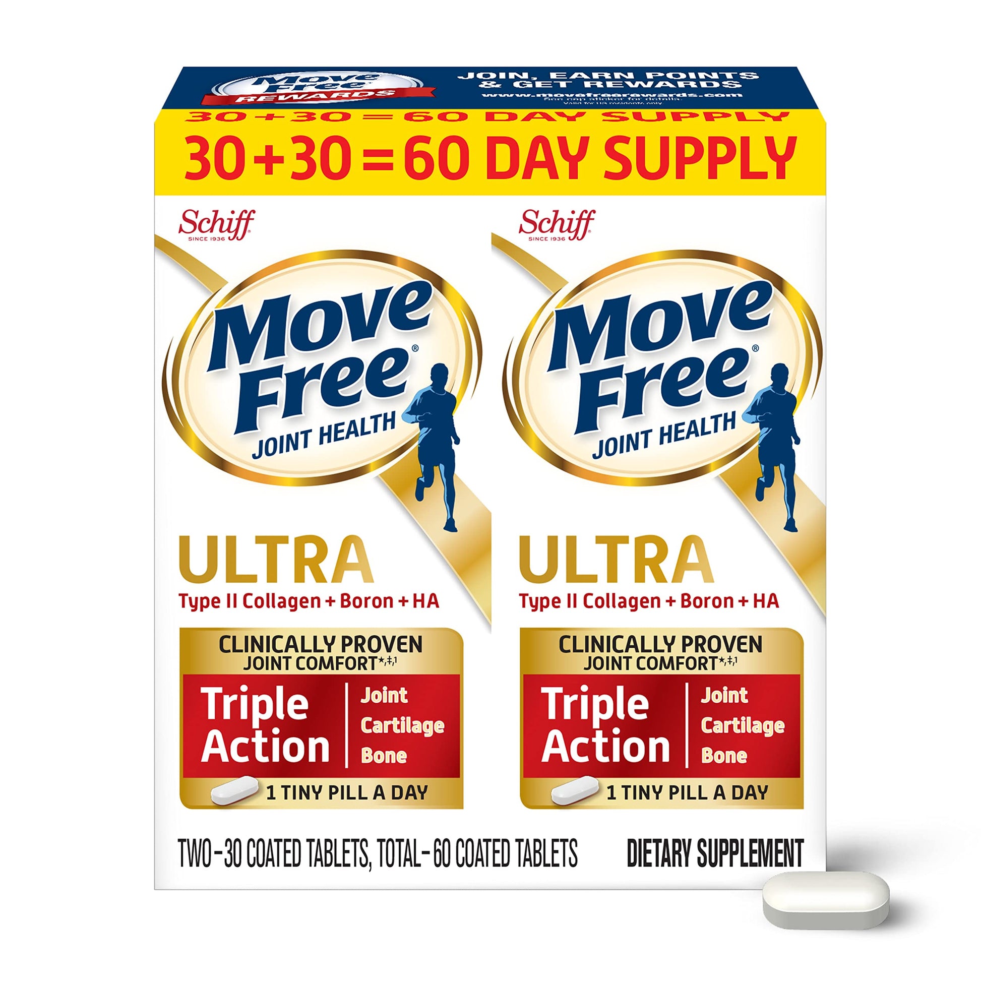 Move Free Ultra Triple Action Joint Support, Collagen Boron & HA, 60 Tablets