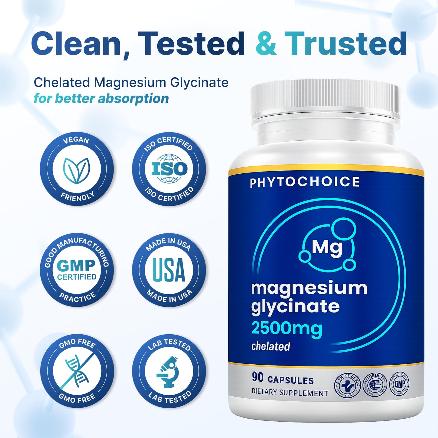 PHYTOCHOICE Magnesium Glycinate Capsules 2500mg, 90 Count