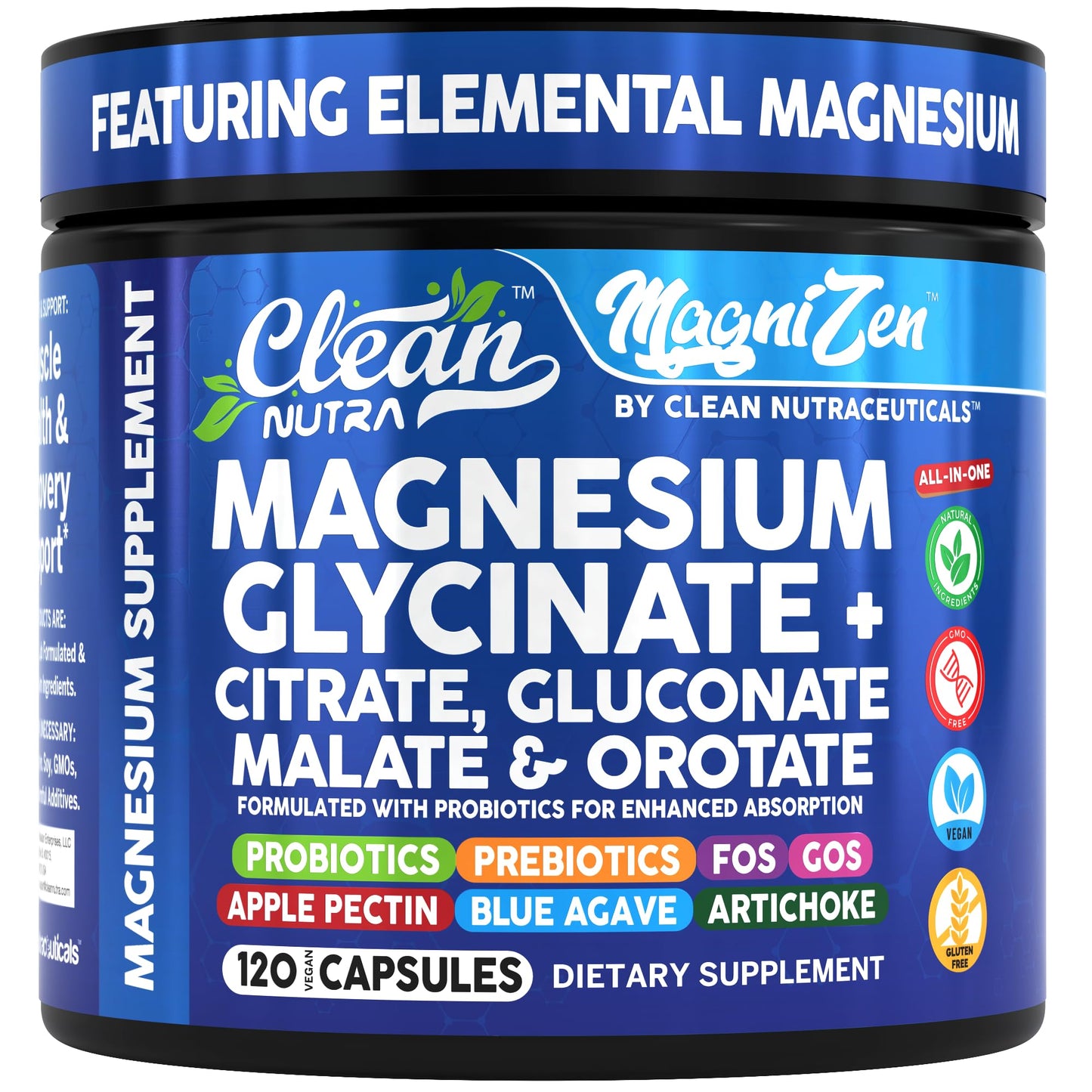 Clean Nutraceuticals Magnesium Glycinate Citrate Malate Orotate Taurate Supplement Complex, 120 Capsules
