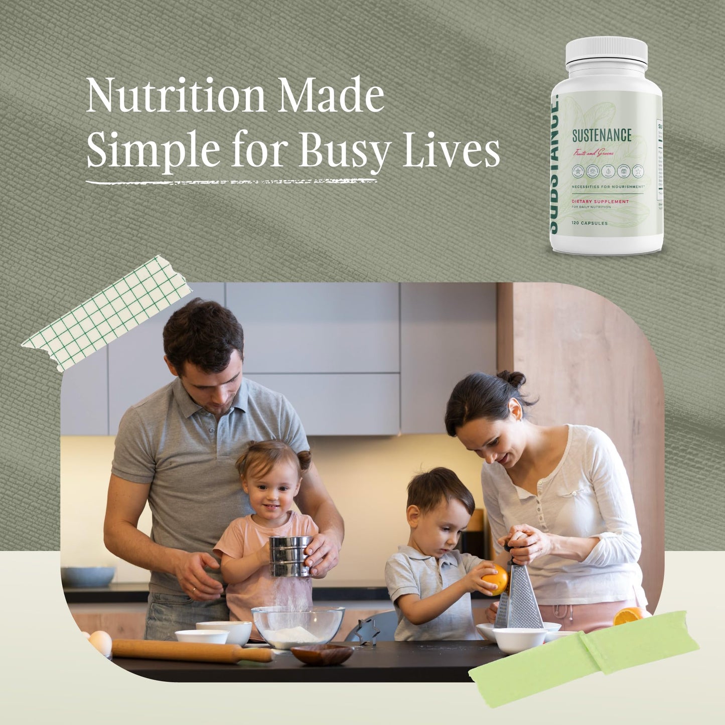SUBSTANCE Nature's Sustenance Daily Greens, Daily Fruit and Veggies Supplement Capsule 120 Count