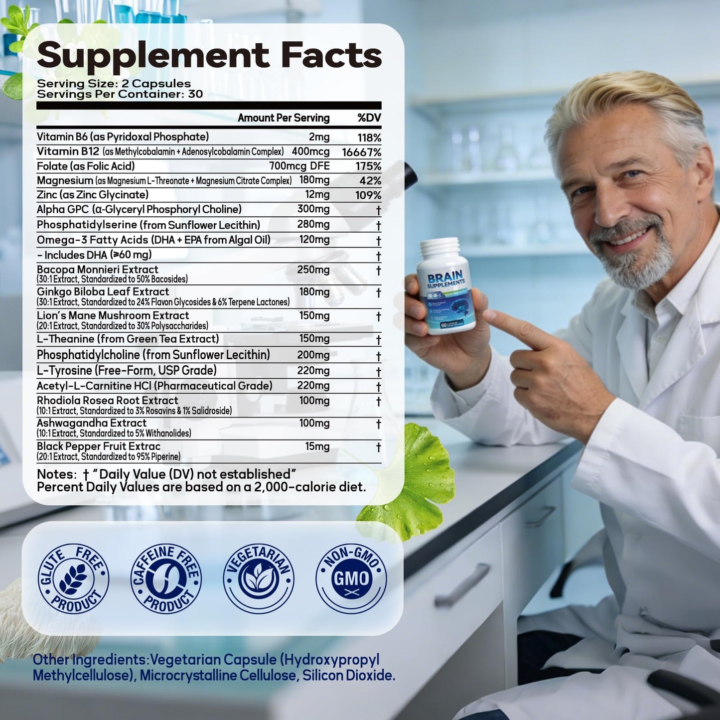 Fenolutra 18-in-1 Brain Supplement for Memory and Focus Capsule, 60 Count