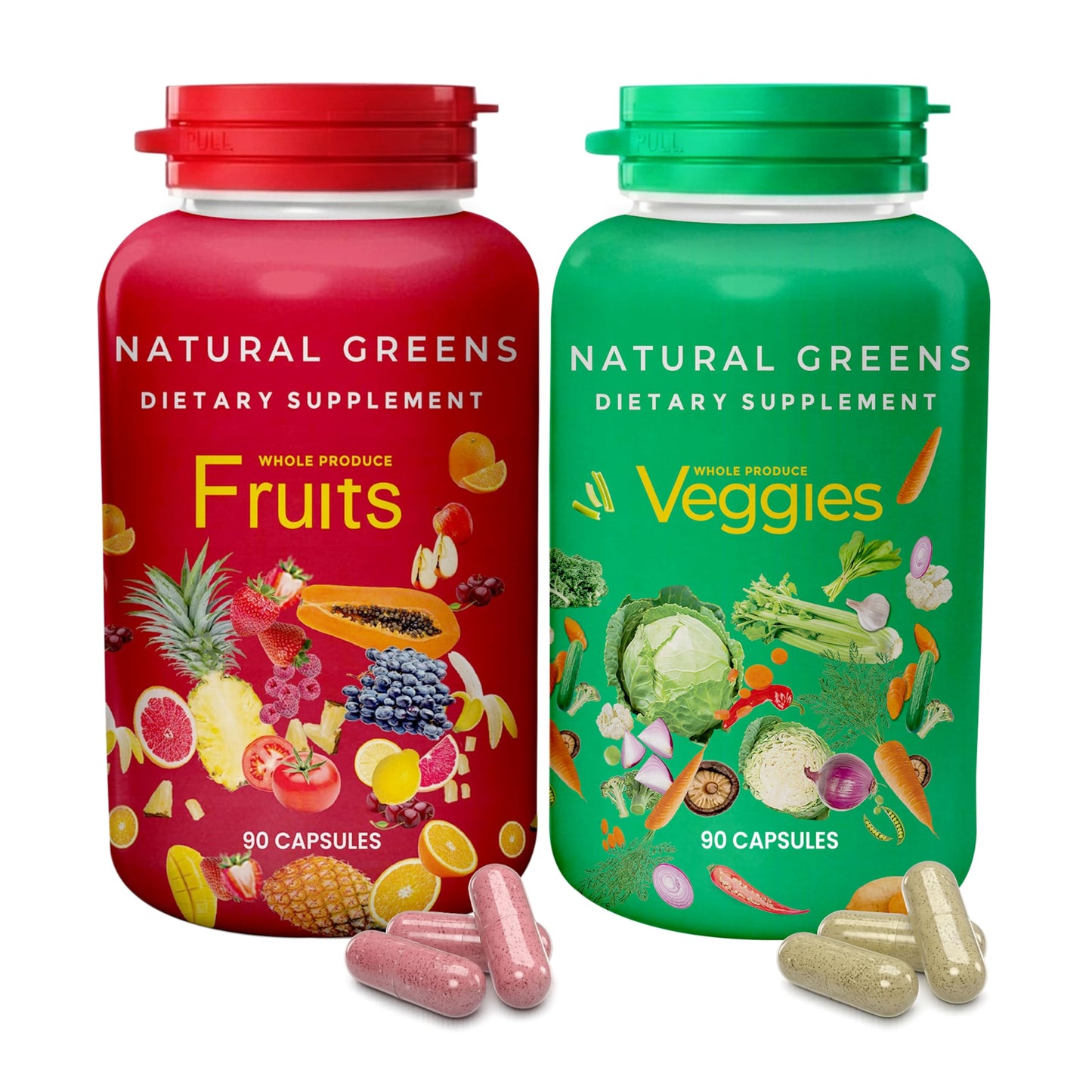 NATURAL GREENS Fruits and Veggies Whole Produce Dietary Supplement Capsules 180