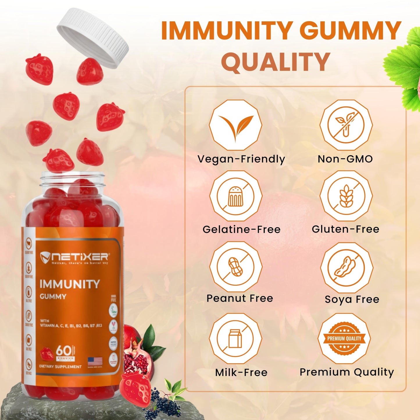 nETiXER Immunity Gummies, 60 Count