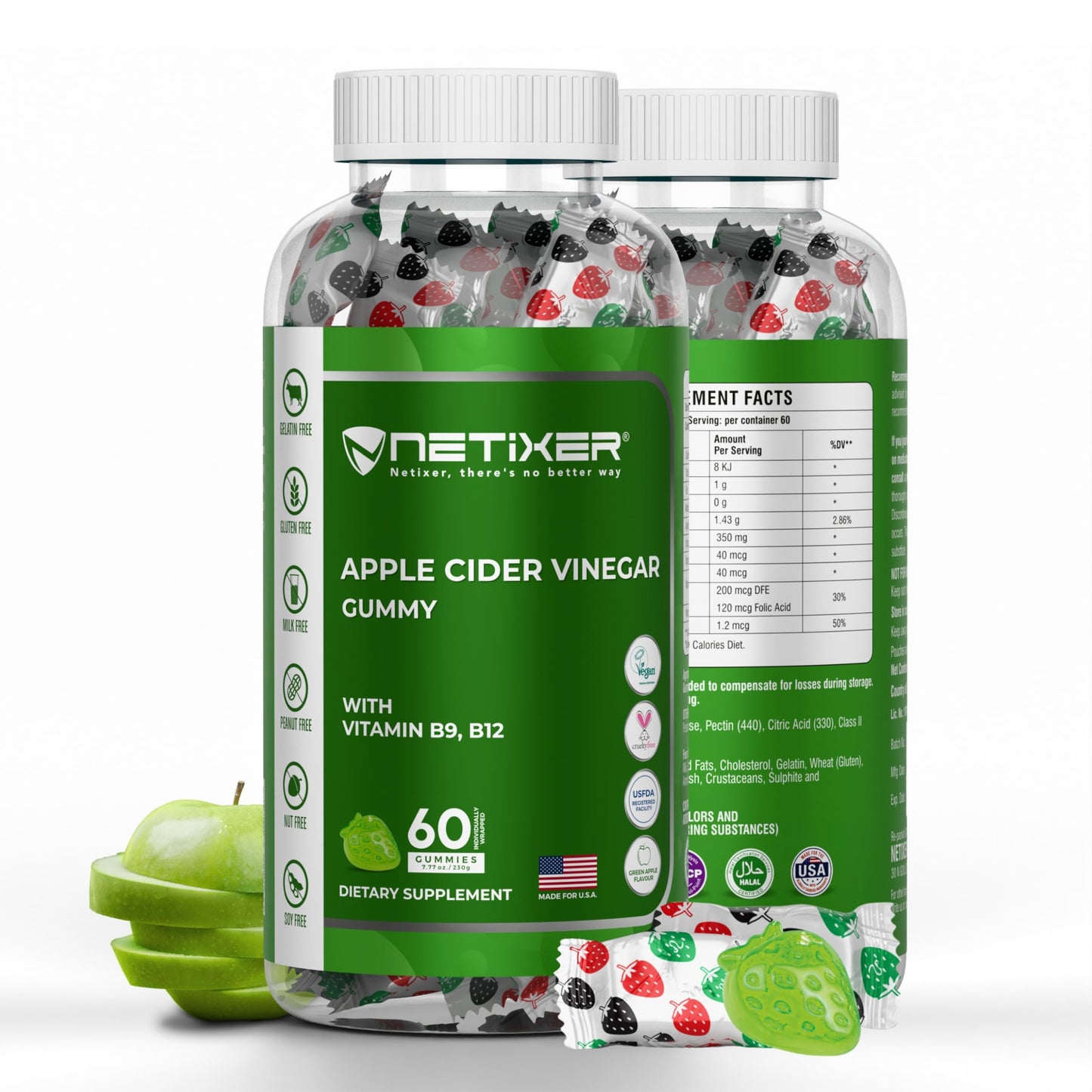 nETiXER Apple Cider Vinegar Gummies 60 Gummies