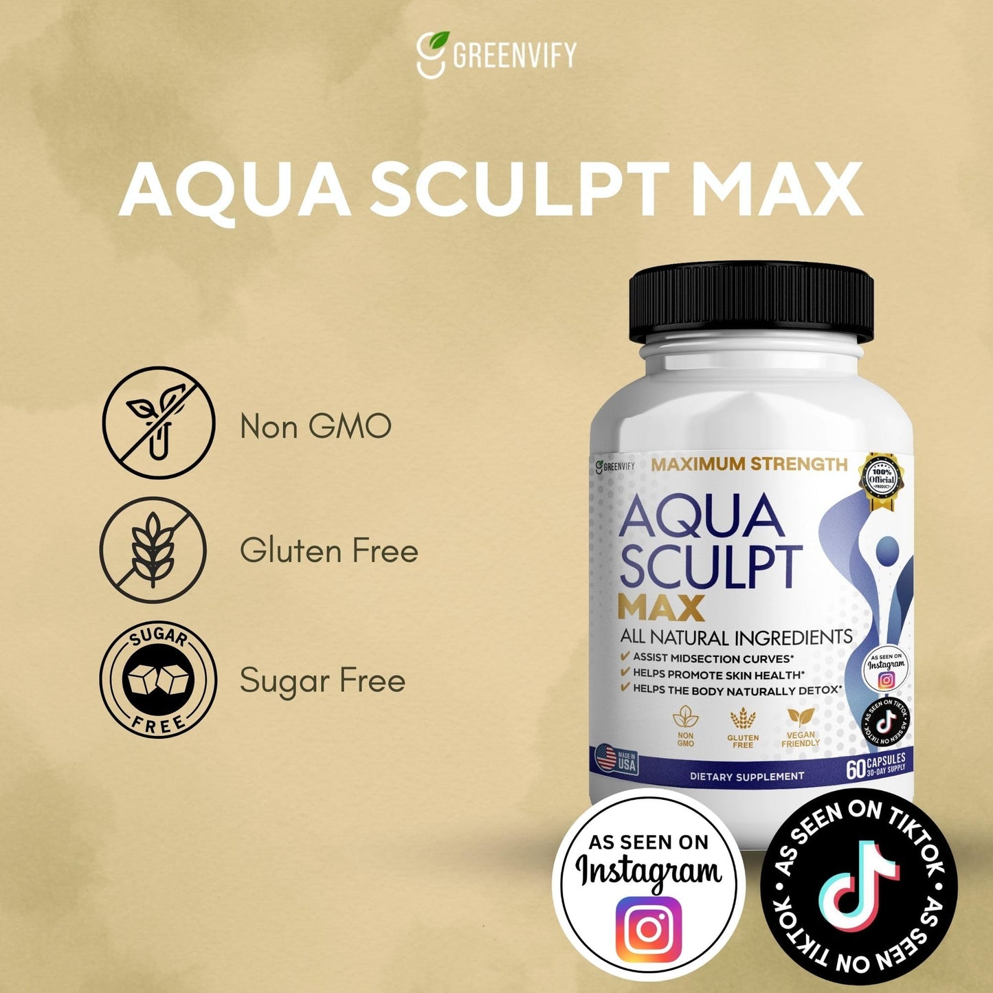 GREENVIFY Aqua Sculpt Max Maximum Strength Dietary Supplement, 60 Capsules