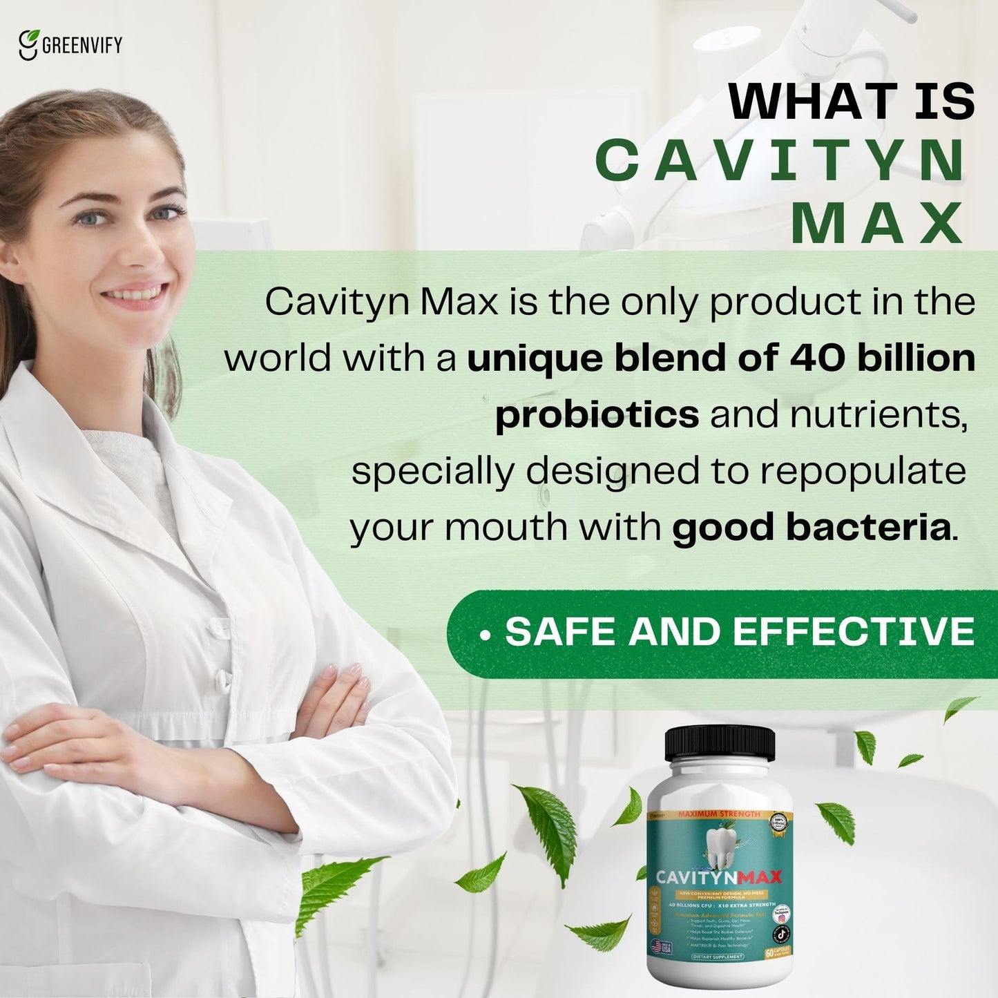 GREENVIFY Cavityn Max Probiotic Supplement, 60 Capsules