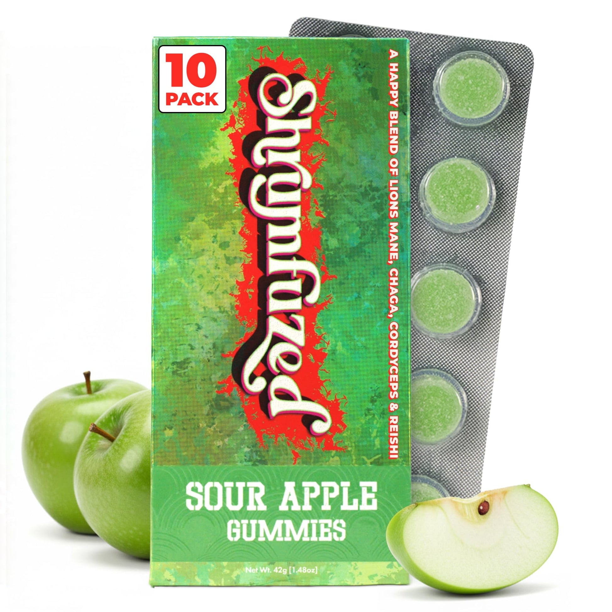 Shrumfuzed Mushroom Gummies Sour Apple, 10 Count