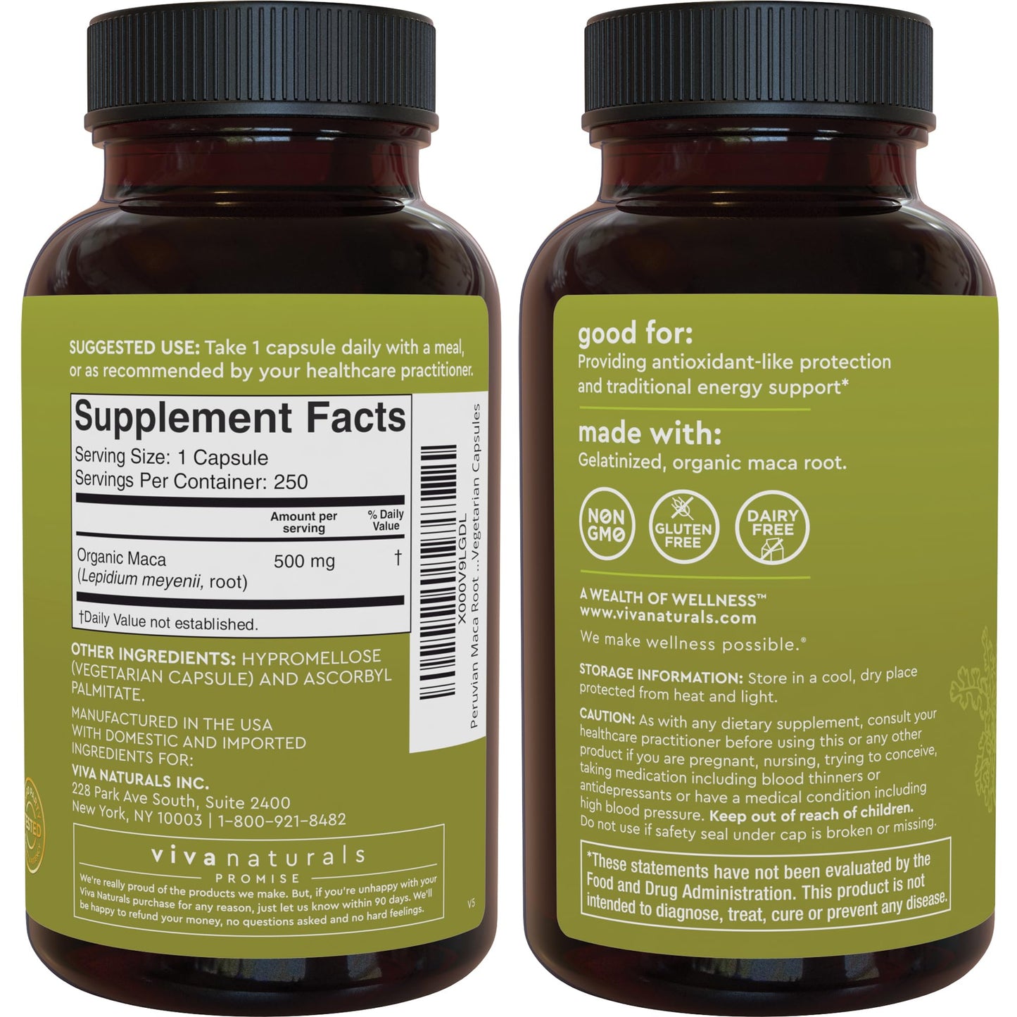 Viva Naturals Peruvian Maca Root Supplement 500mg Capsules 250 Count