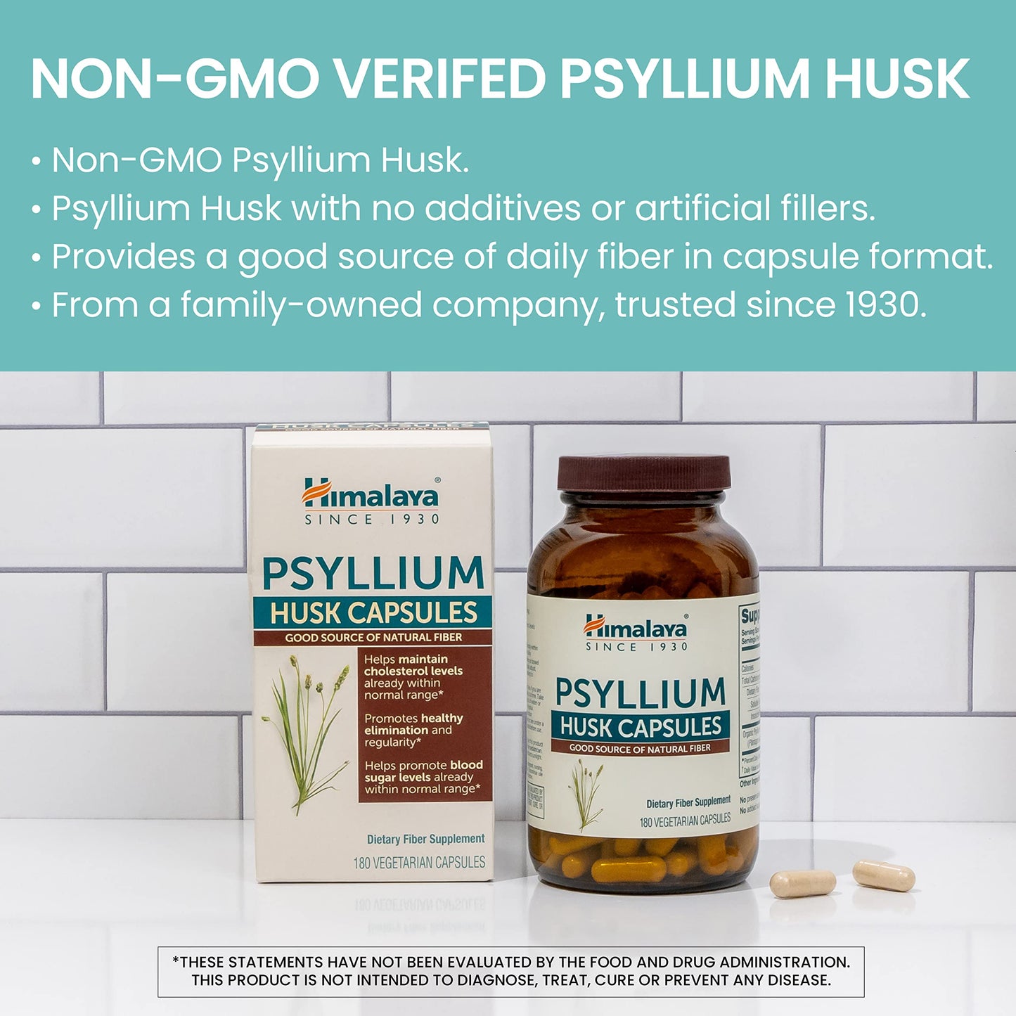 Himalaya Psyllium Husk Daily Fiber Supplement Capsule 180 Count