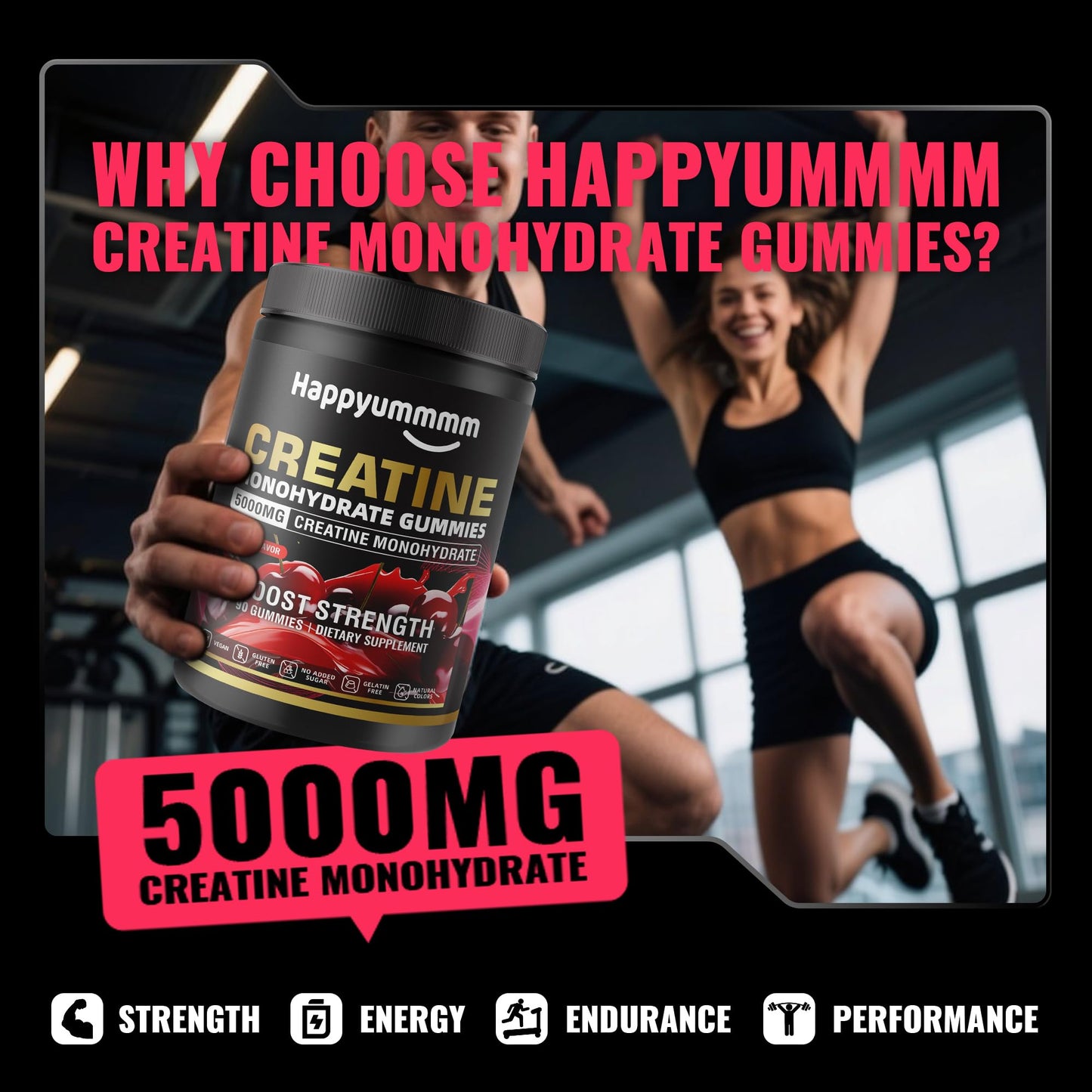 Happyummmm nutrition Creatine Monohydrate Gummies, 90 Gummies