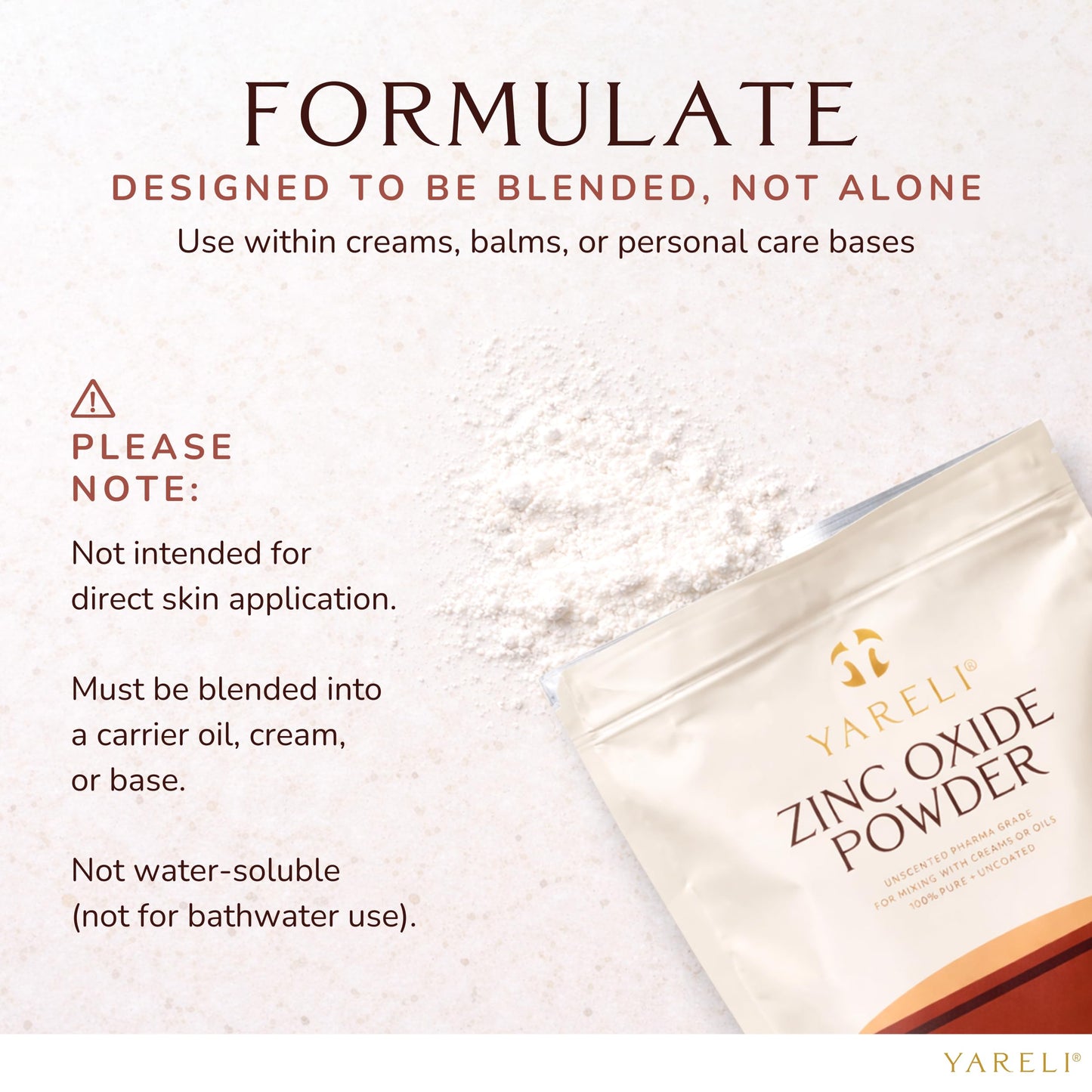 YARELI Zinc Oxide Powder, Unscented USP Grade, 16 Ounce