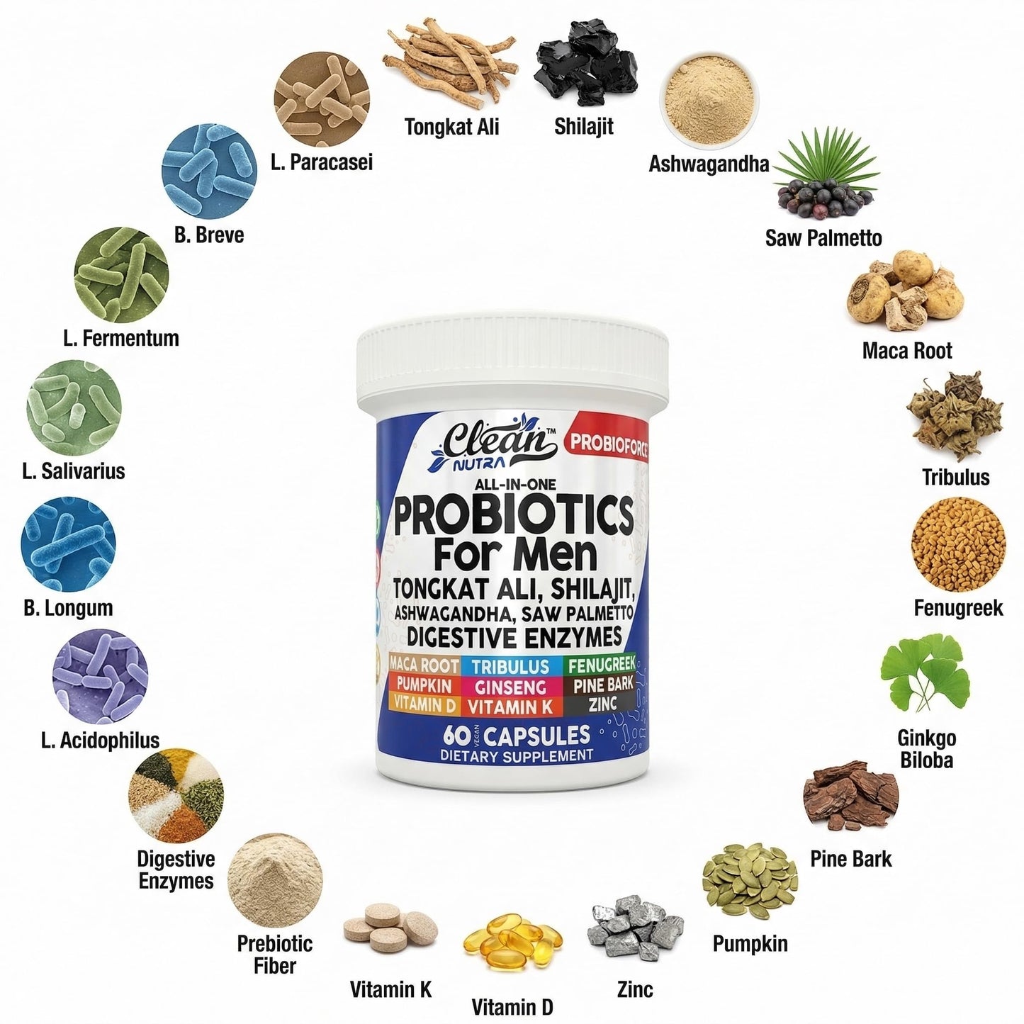 Clean Nutraceuticals Probiotics for Men, 60 Capsules