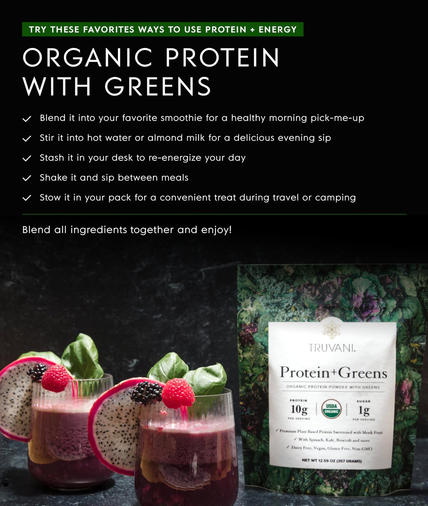Truvani Protein + Greens Powder, 20 Servings
