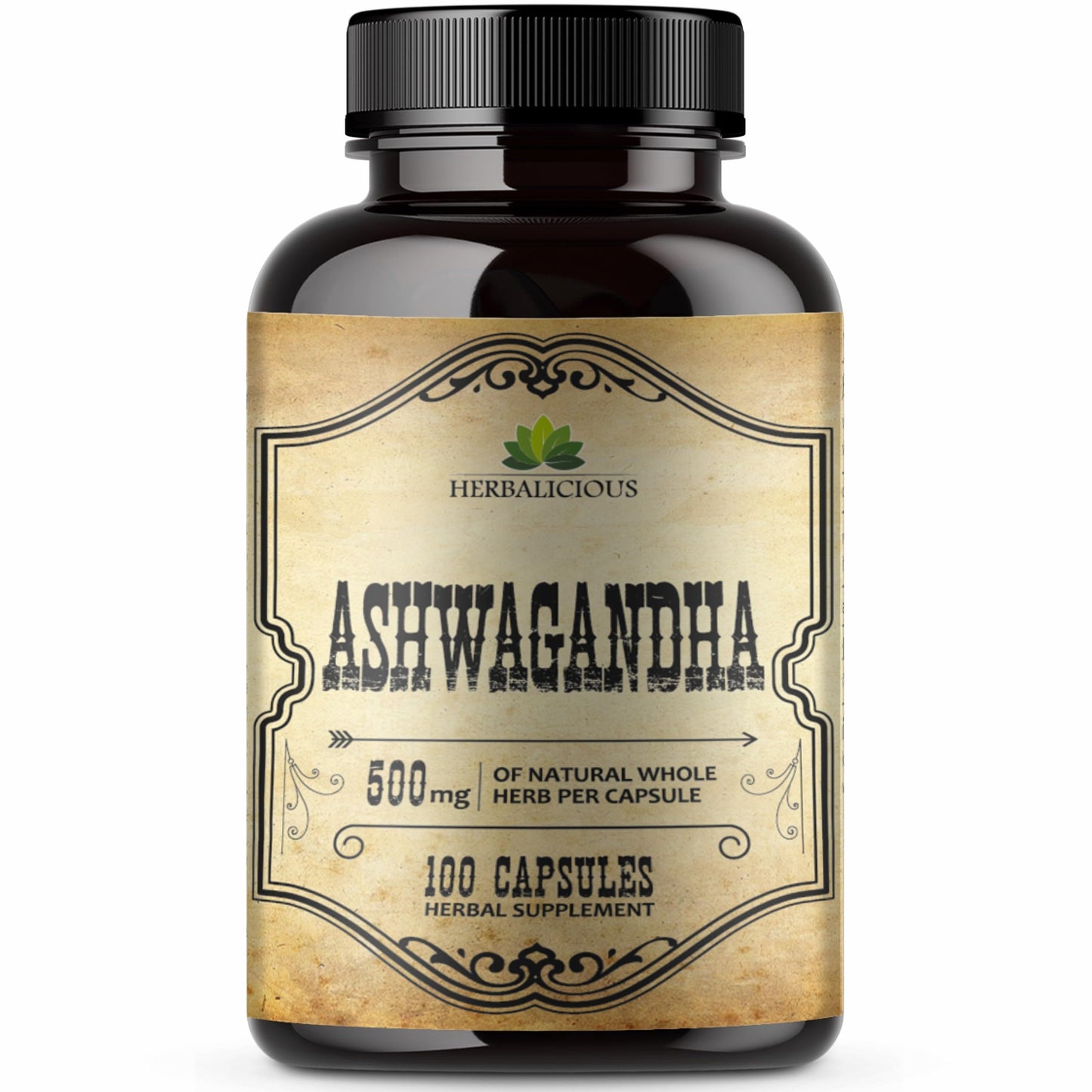 HERBALICIOUS Ashwagandha Supplement Capsules 100 Count