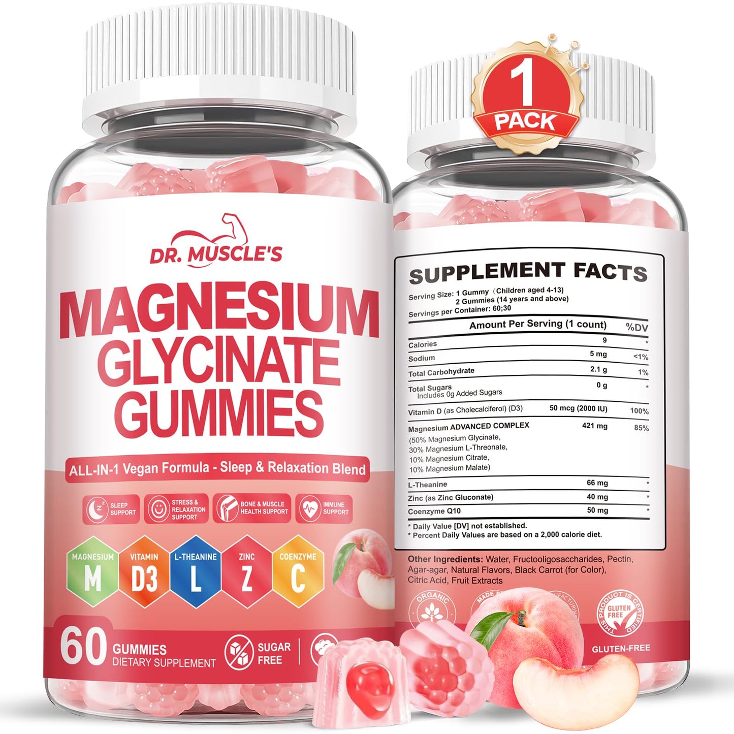 DR. MUSCLE'S Magnesium Glycinate Gummies, 60 Count