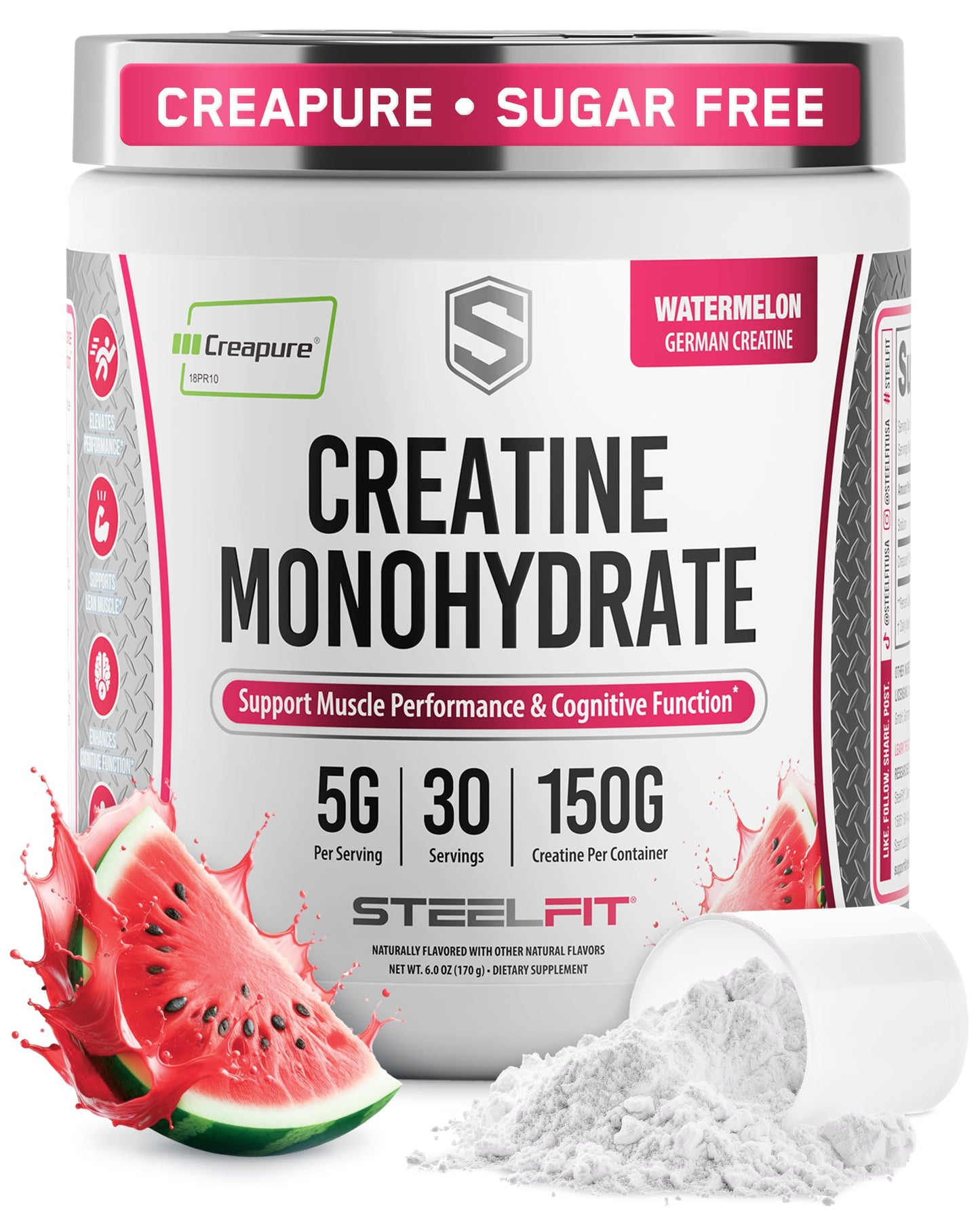 SteelFit Creapure Pure Creatine Monohydrate Powder, 6 oz
