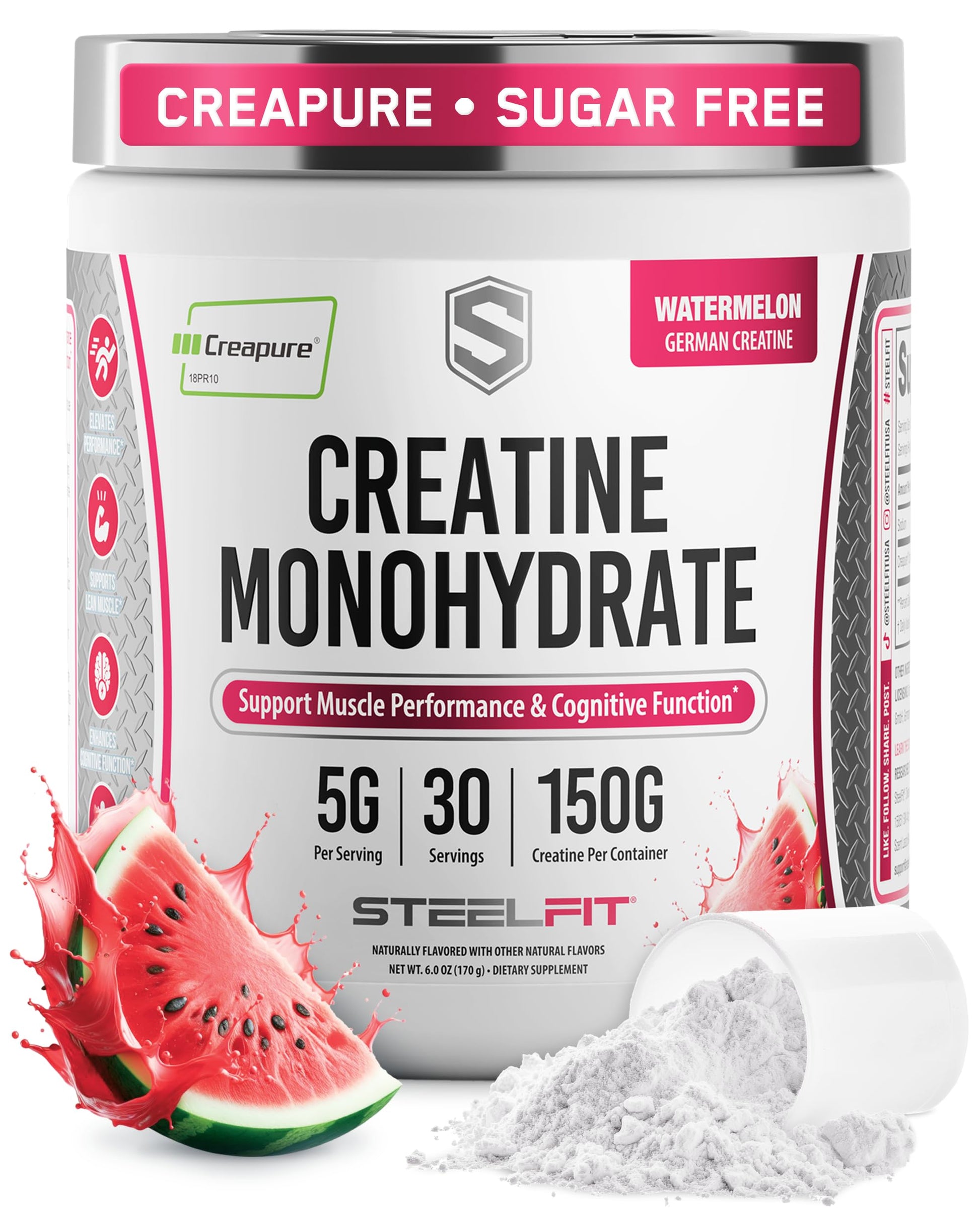 SteelFit Creapure Pure Creatine Monohydrate Powder, 6 oz
