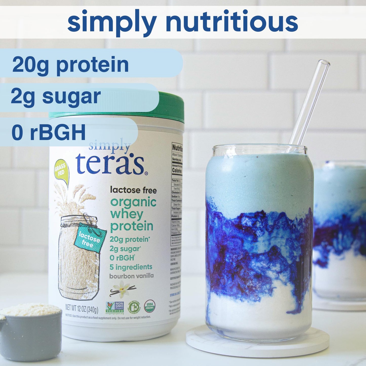 Simply Tera's Lactose Free Organic Whey Protein Powder, Vanilla, 12 oz, Pack of 1