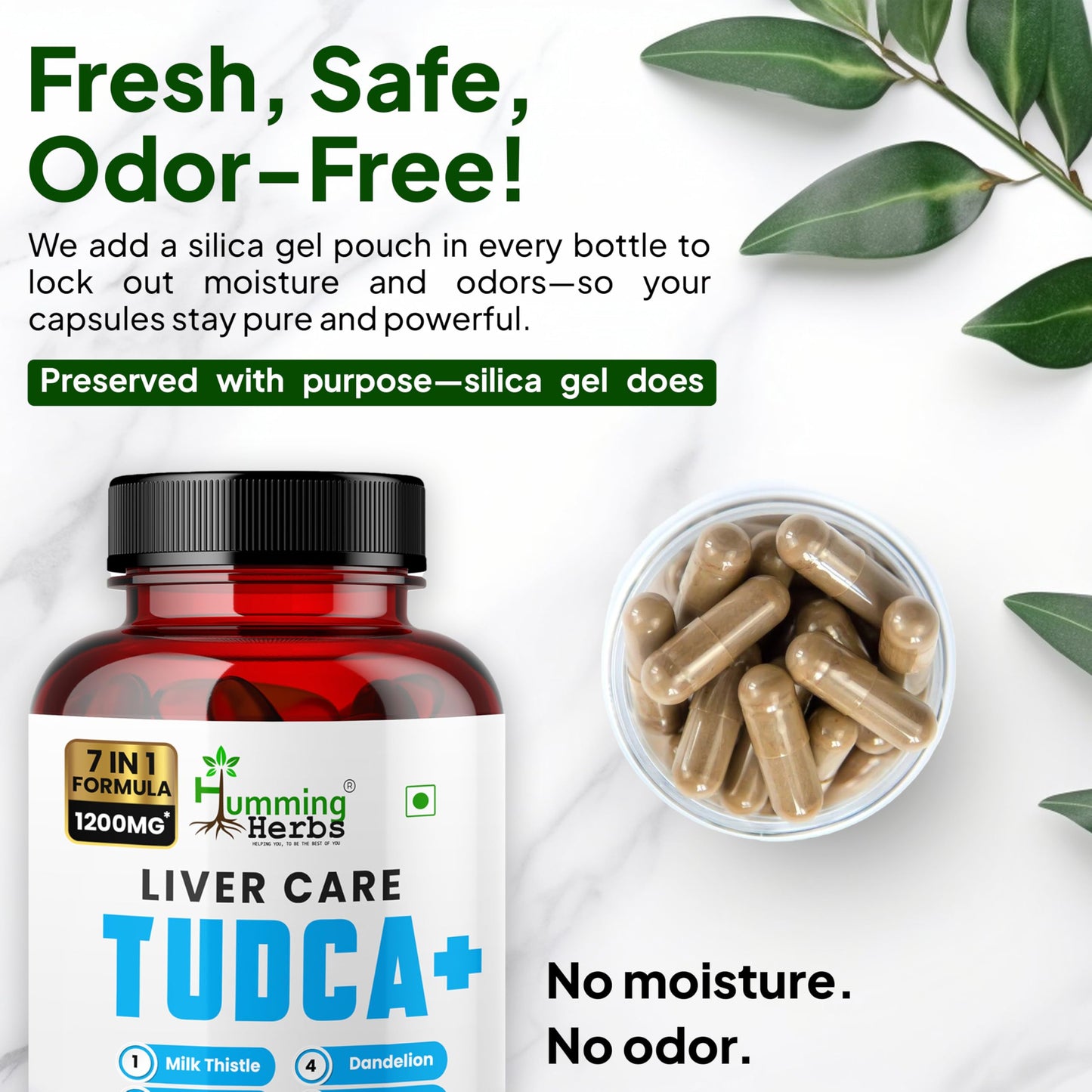 Humming Herbs TUDCA Supplement 7in1 Complex with Milk Thistle, L-Arginine, Ashwagandha, Dandelion, Astragalus Root 120 Capsules
