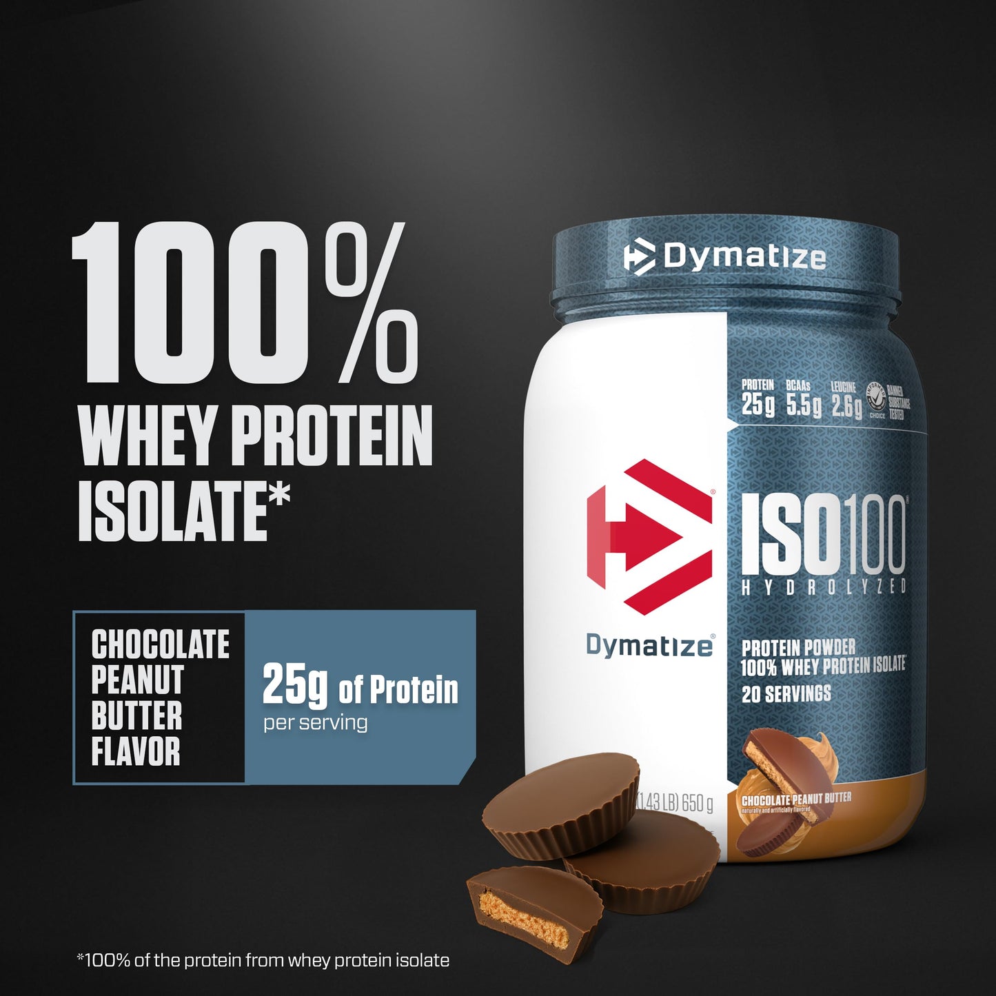 Dymatize ISO100 Protein Powder 100% Whey Isolate Chocolate Peanut Butter, 22.9 oz