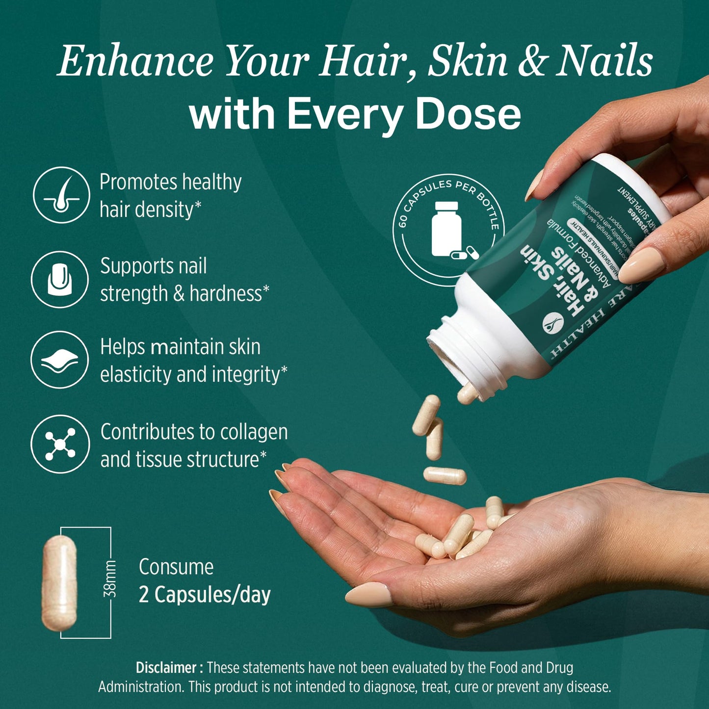 ProCare Health Hair Skin and Nails Vitamins with 5000mcg Biotin Capsules, 60 Capsules