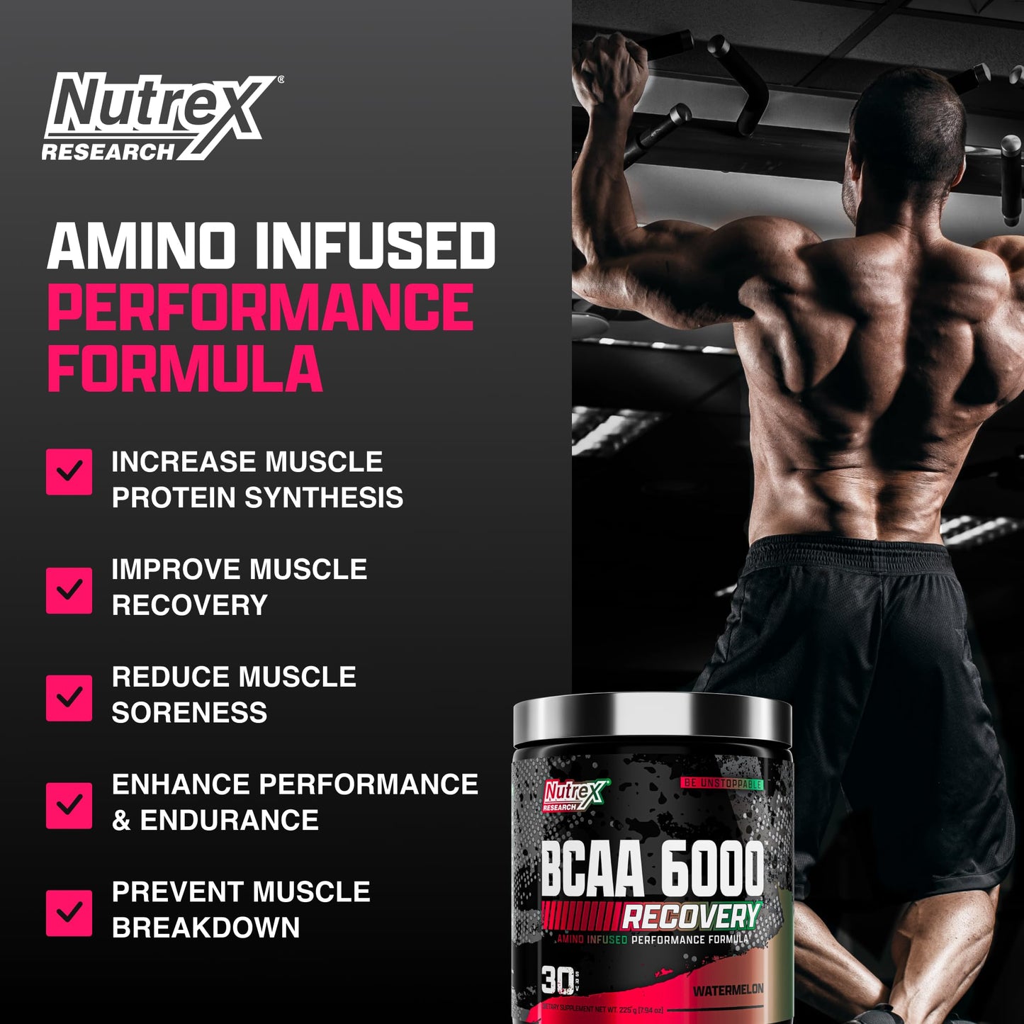Nutrex Research BCAA Powder 6000 Amino Acids - 6 Grams of BCAAs, Amino Energy Workout Recovery Drink Watermelon, 8 Ounces