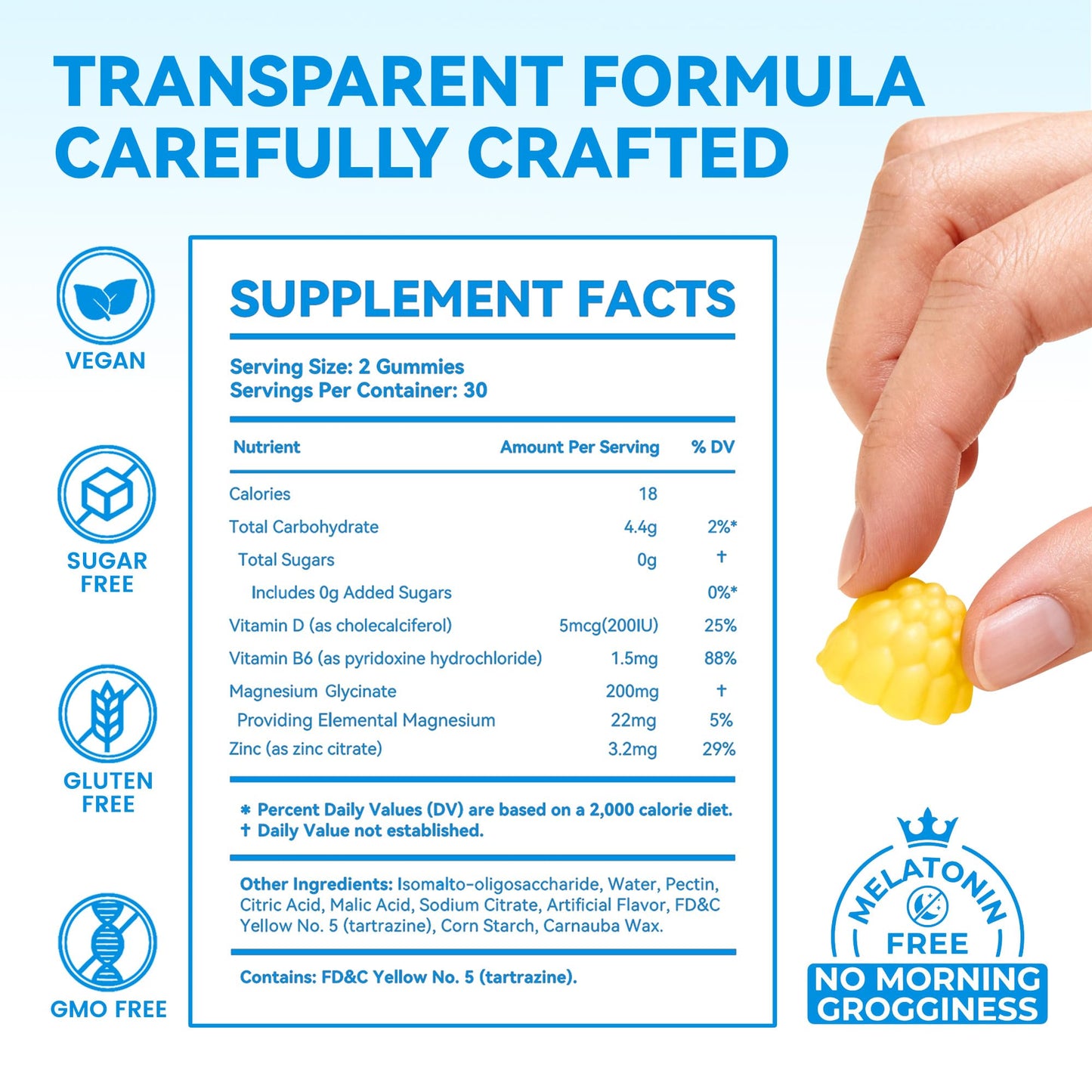 GrunixWell Gentle Magnesium Glycinate 200mg Gummies, 60 Count