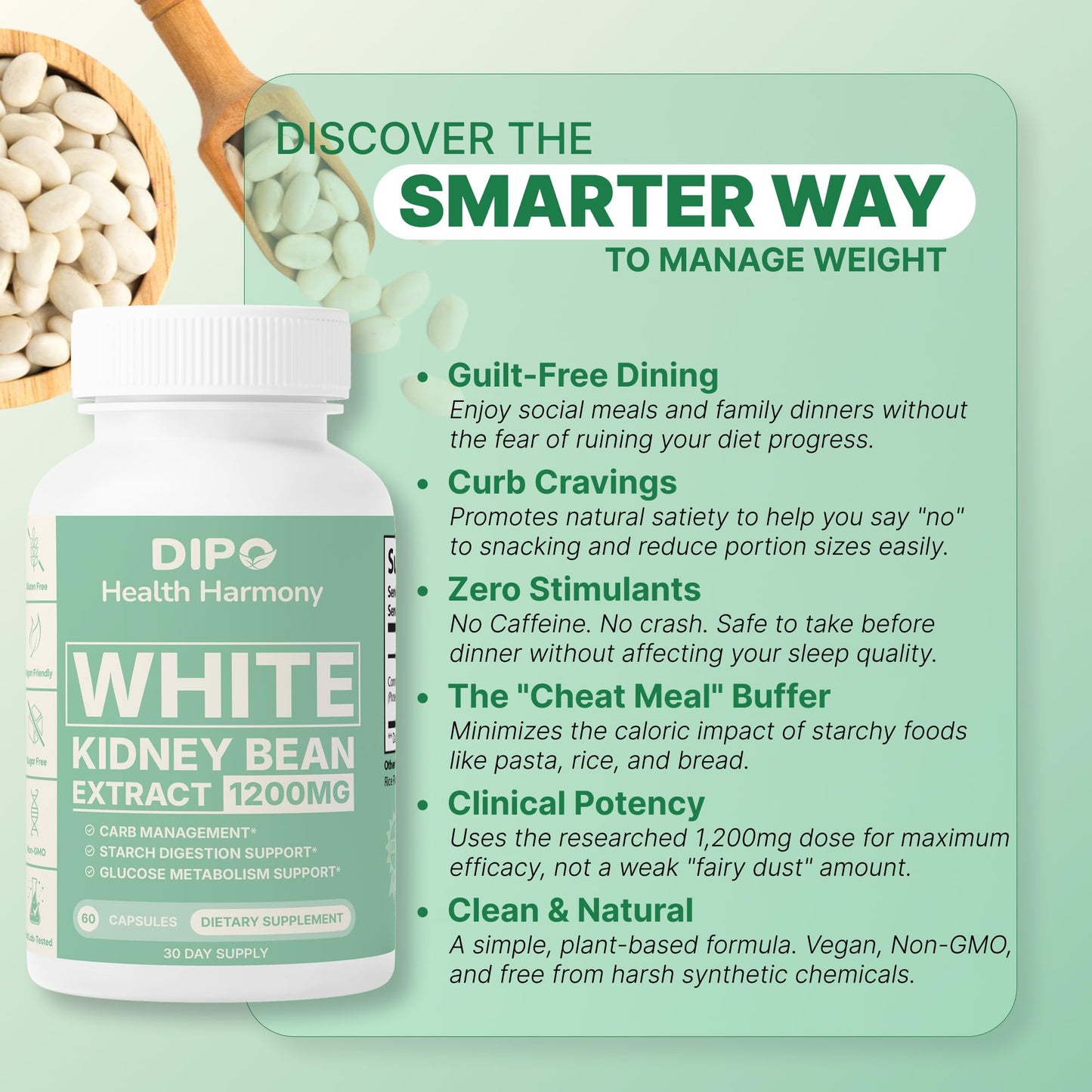 DIPO HEALTH HARMONY White Kidney Bean Extract Carb Blocker Capsules, 60 Count