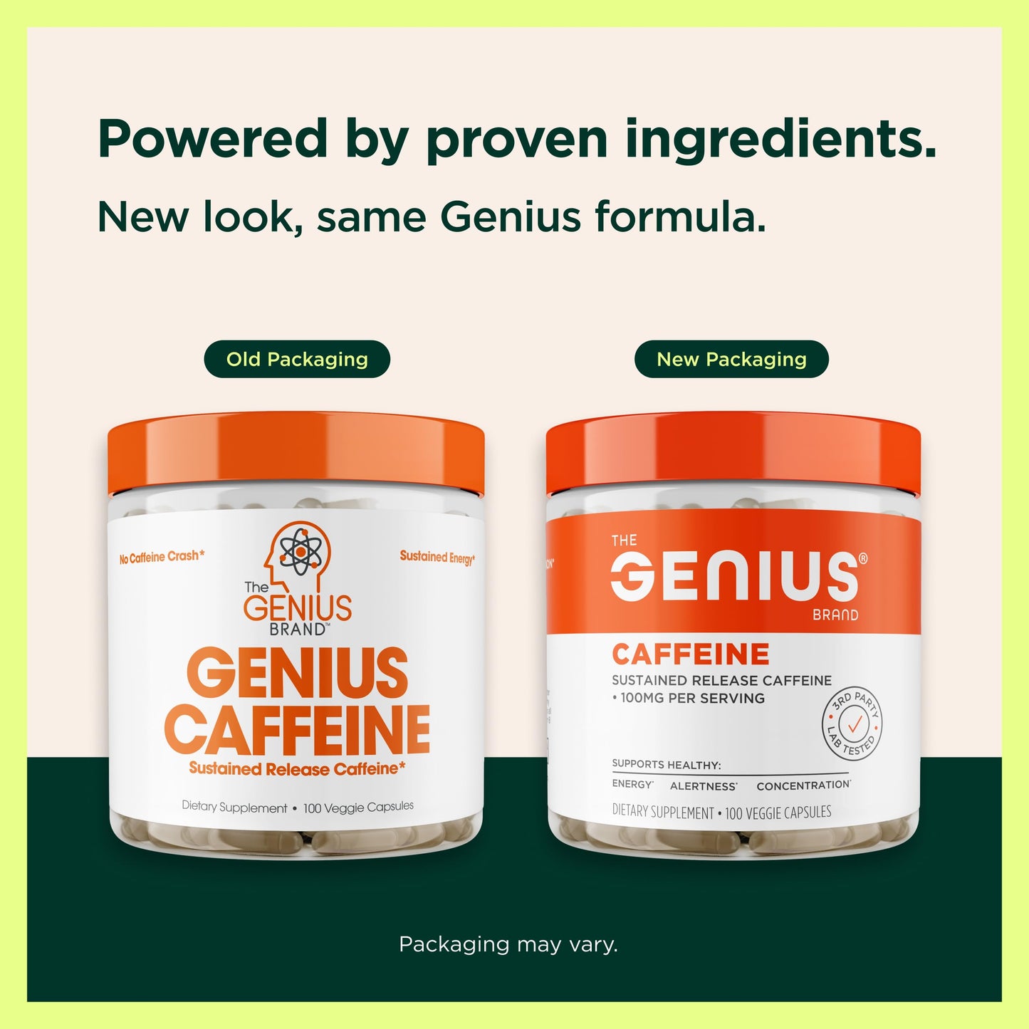 The Genius Brand Genius Caffeine Capsules, Sustained-Release Microencapsulated, 100 Capsules