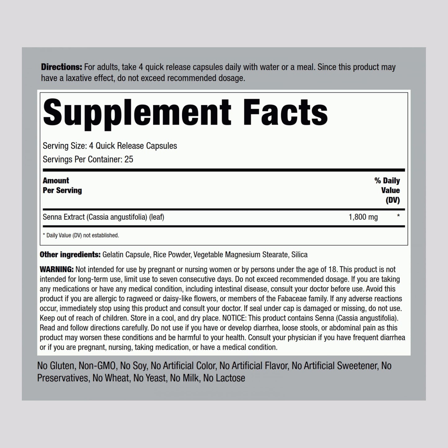 Piping Rock Senna Leaves Capsules 100 Count