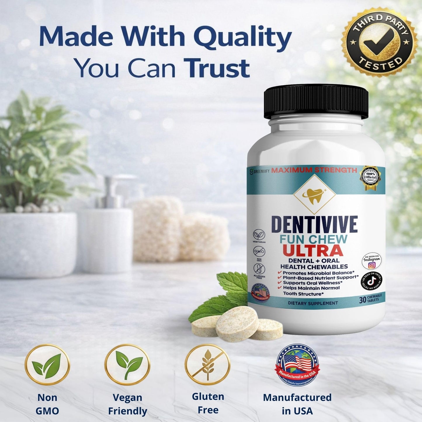 GREENVIFY DentiVive Fun Chew Ultra Dental + Oral Health Chewables 60 Capsules