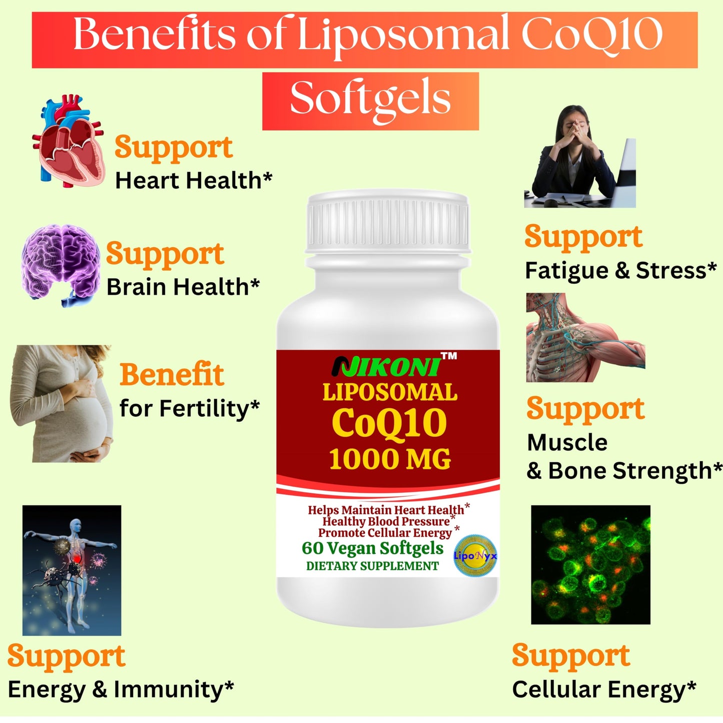 Nikoni Liposomal CoQ10 1000mg Vegan Softgels, 60 Count