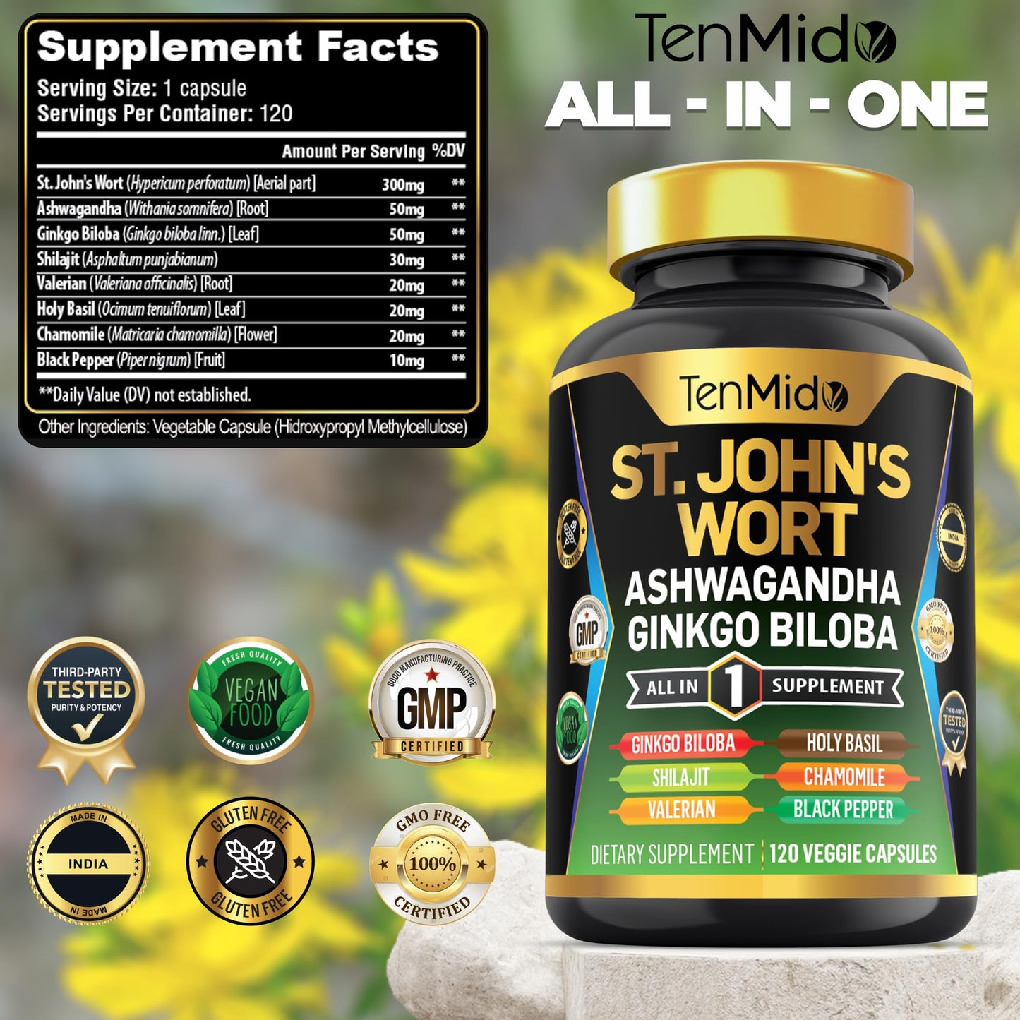 Tenmido St. John's Wort Supplement 8in1 Formula Capsules 120
