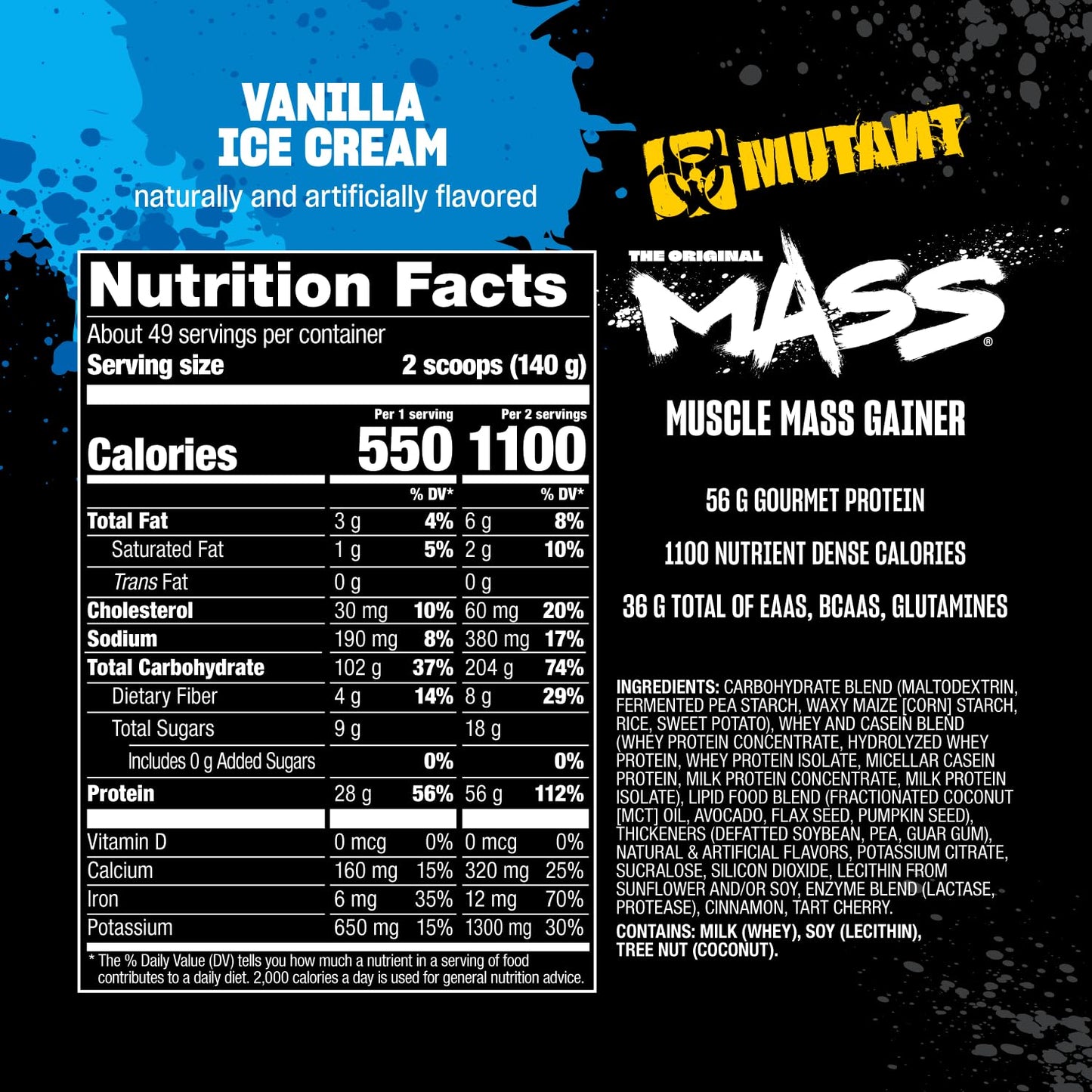 Mutant Mass Weight Gainer Protein Powder - Vanilla Ice Cream, 240 Servings