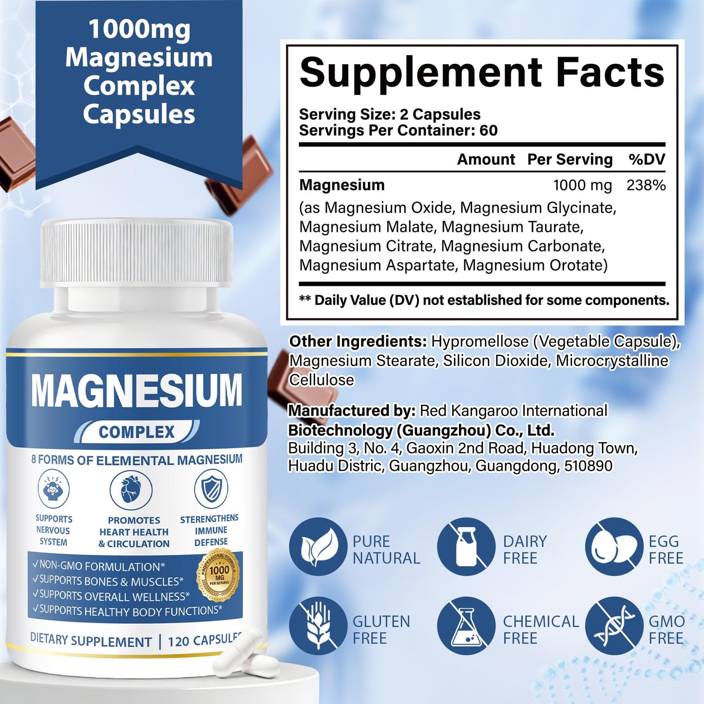 BOSNETHUINH Magnesium Complex 1000mg 8 in 1 for Women & Men – Magnesium Glycinate, Citrate, Malate, Taurate, Oxide, Carbonate, Aspartate, Orotate – Vegan Non-GMO, for Sleep, Fatigue & Heart Health, 120 Capsules
