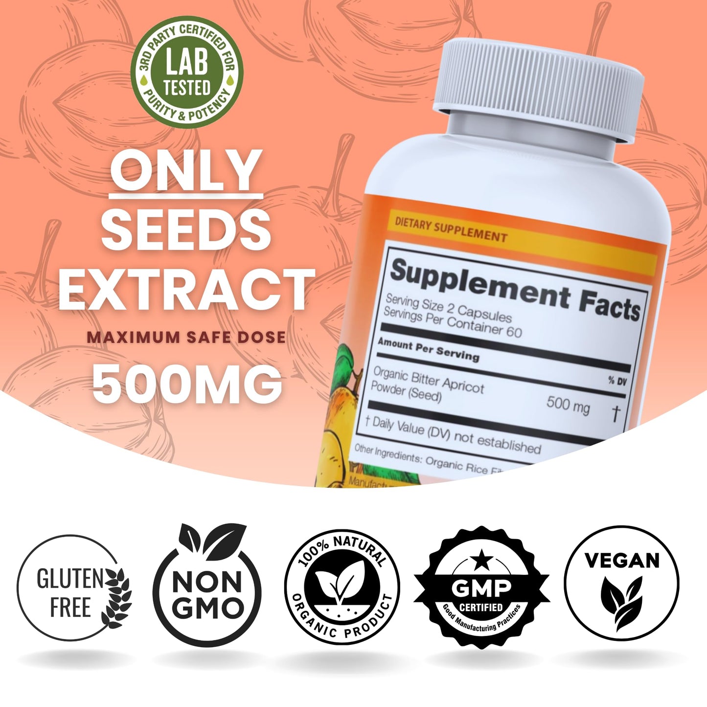 Nourishing Nutrients Organic Apricot Kernel Powder Capsule 500mg, 120 Capsules