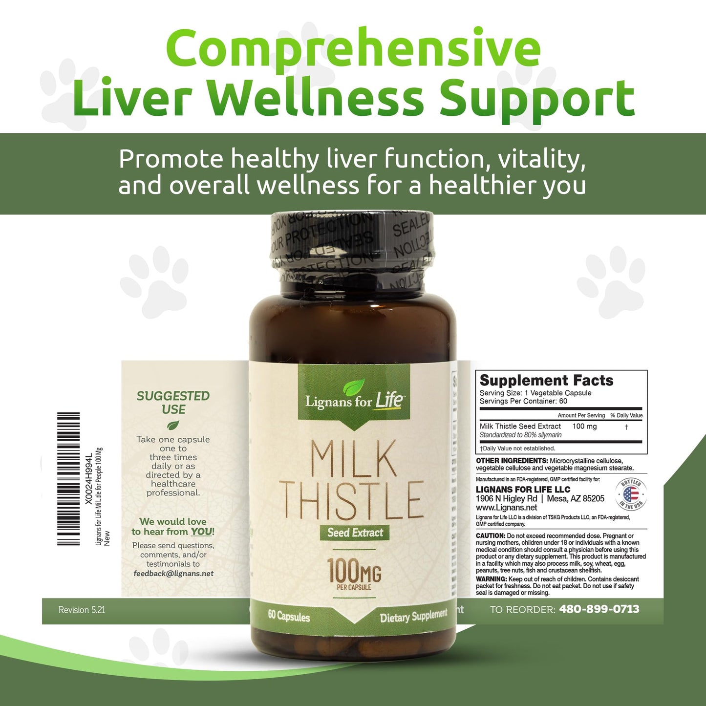 Lignans For Life Milk Thistle Seed Extract Herbal Supplement for Dogs Capsules, 60 Count