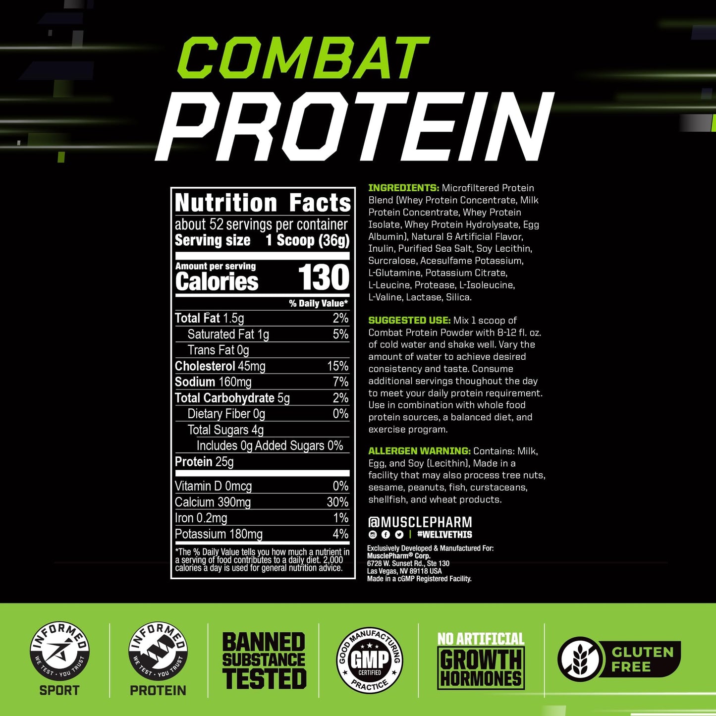 Muscle Pharm Combat Protein Powder, 68 Servings