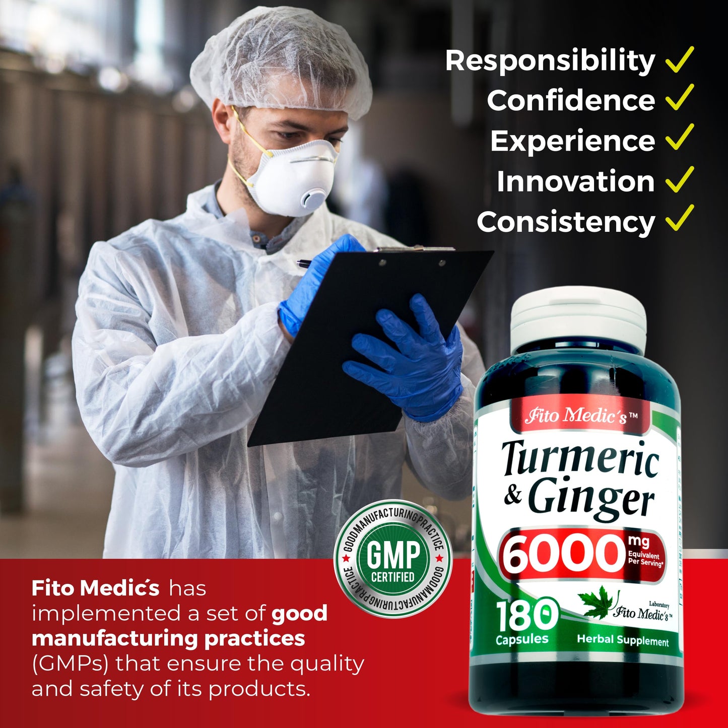 FITO MEDIC'S Turmeric and Ginger Supplement Capsule 180 Count