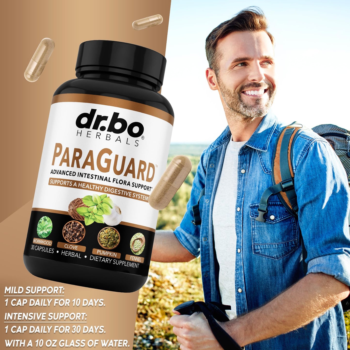 DR. BO ParaGuard Cleanse Detox Pills - Intestinal Guard Formula Supplement with Black Walnut Wormwood Clove & Oregano Capsules, 30 Count
