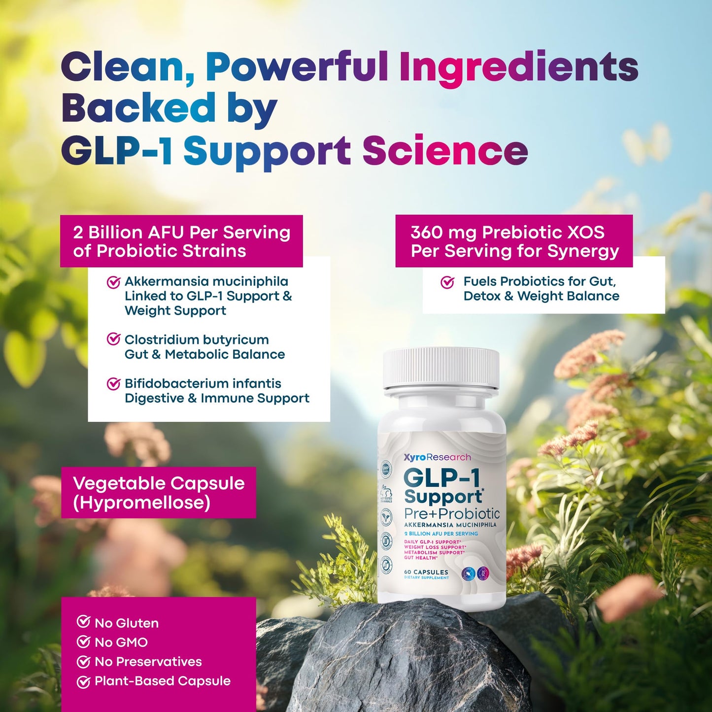 Xyro Research GLP-1 Support Weight Loss Probiotic Supplement Capsule, 60 Count