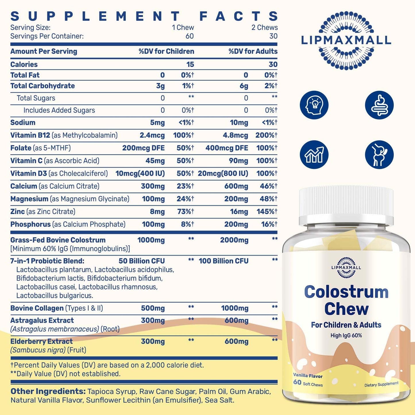 lipmaxmall Bovine Colostrum Chewable 60 Count