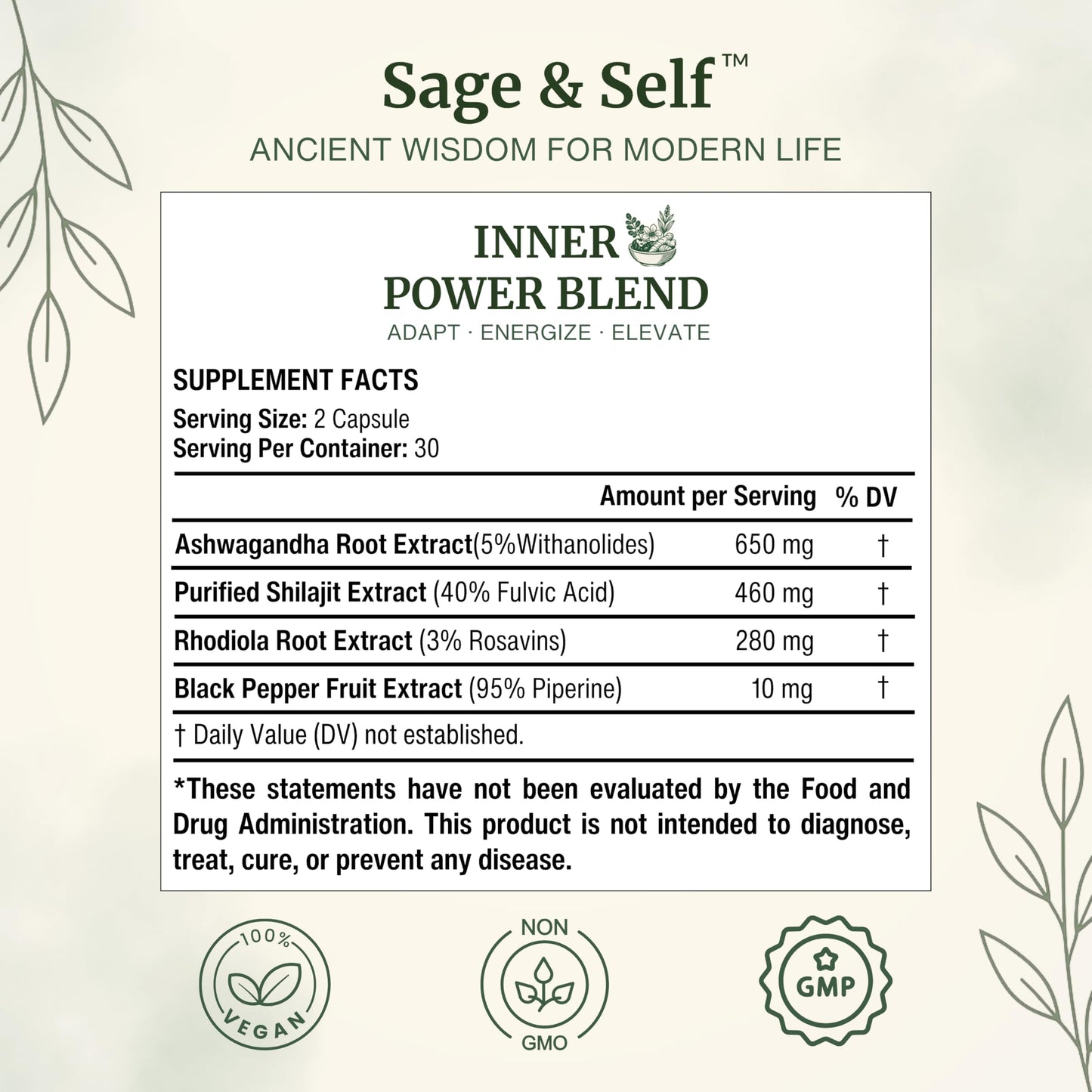 Sage & Self Inner Power Capsules, 60 Capsules