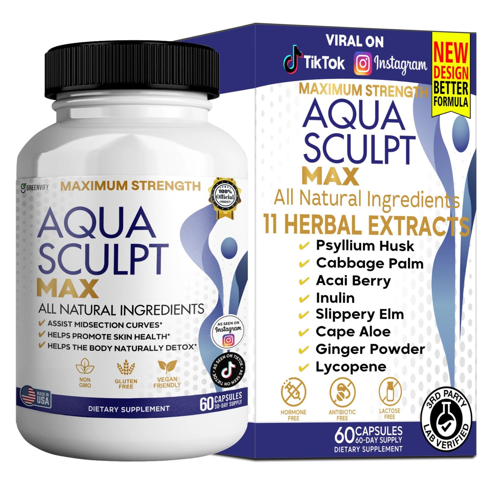GREENVIFY Aqua Sculpt Max Maximum Strength Dietary Supplement Capsules, 60