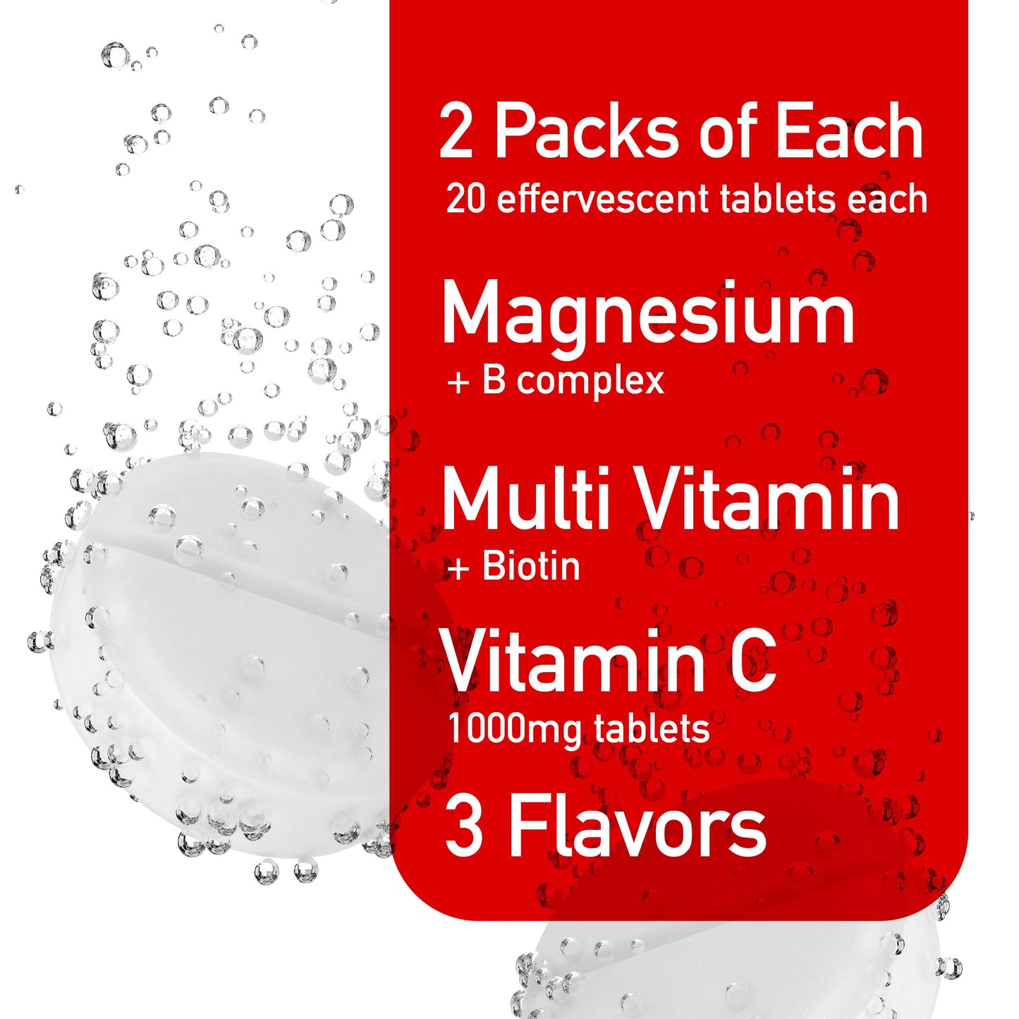 Swiss Imports Effervescent Variety Pack with Vitamin C 1000mg, Magnesium + B Complex, Multivitamin + Biotin, 120 Tablets